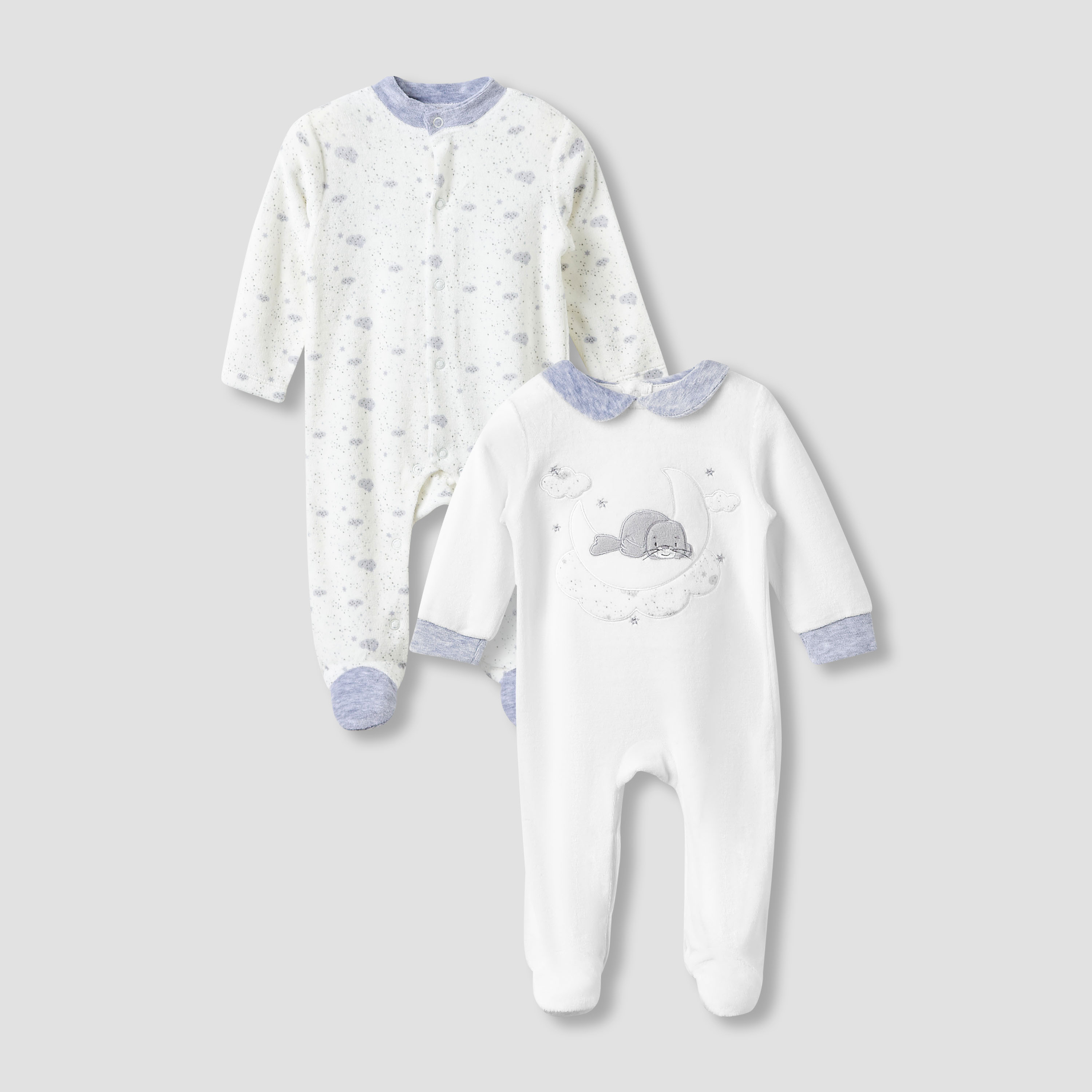 Juniors Collared Sleepsuit with Closed Feet - Velour - Long Sleeves - Set of 2-baby-boys-clothing-nightwear-sleepsuits-image-1