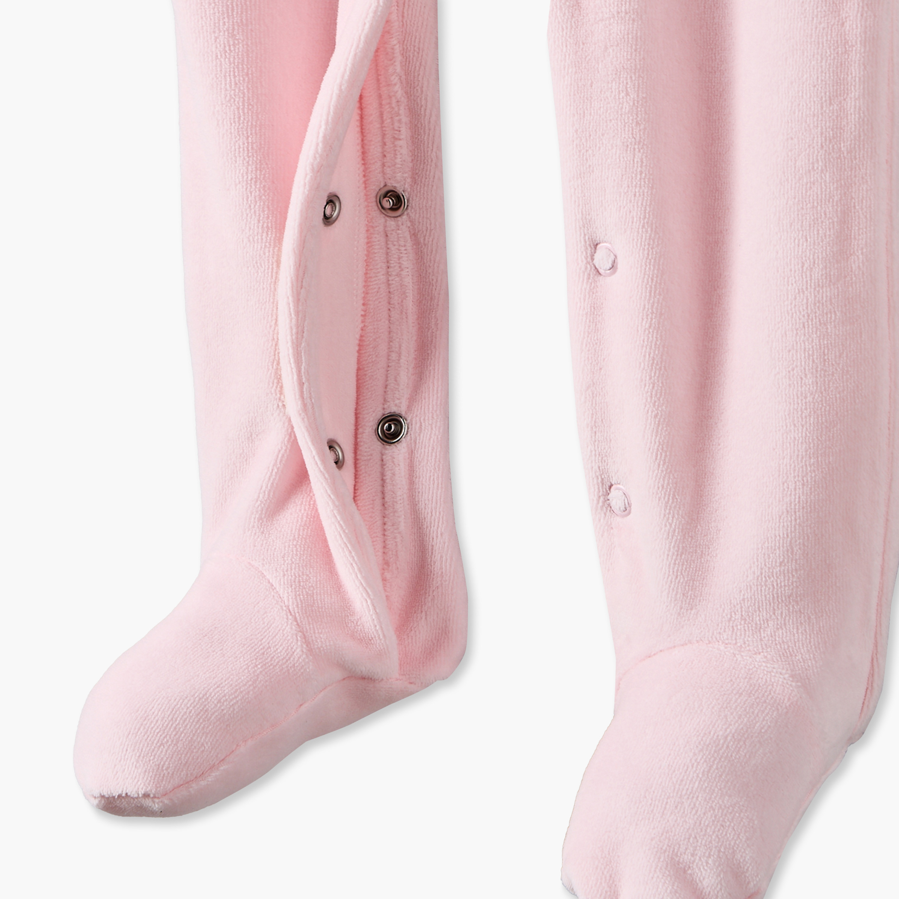 Juniors Velour Hooded Long Sleeves Sleepsuit with Cat Embroidery-baby-girls-clothing-nightwear-sleepsuits-image-5