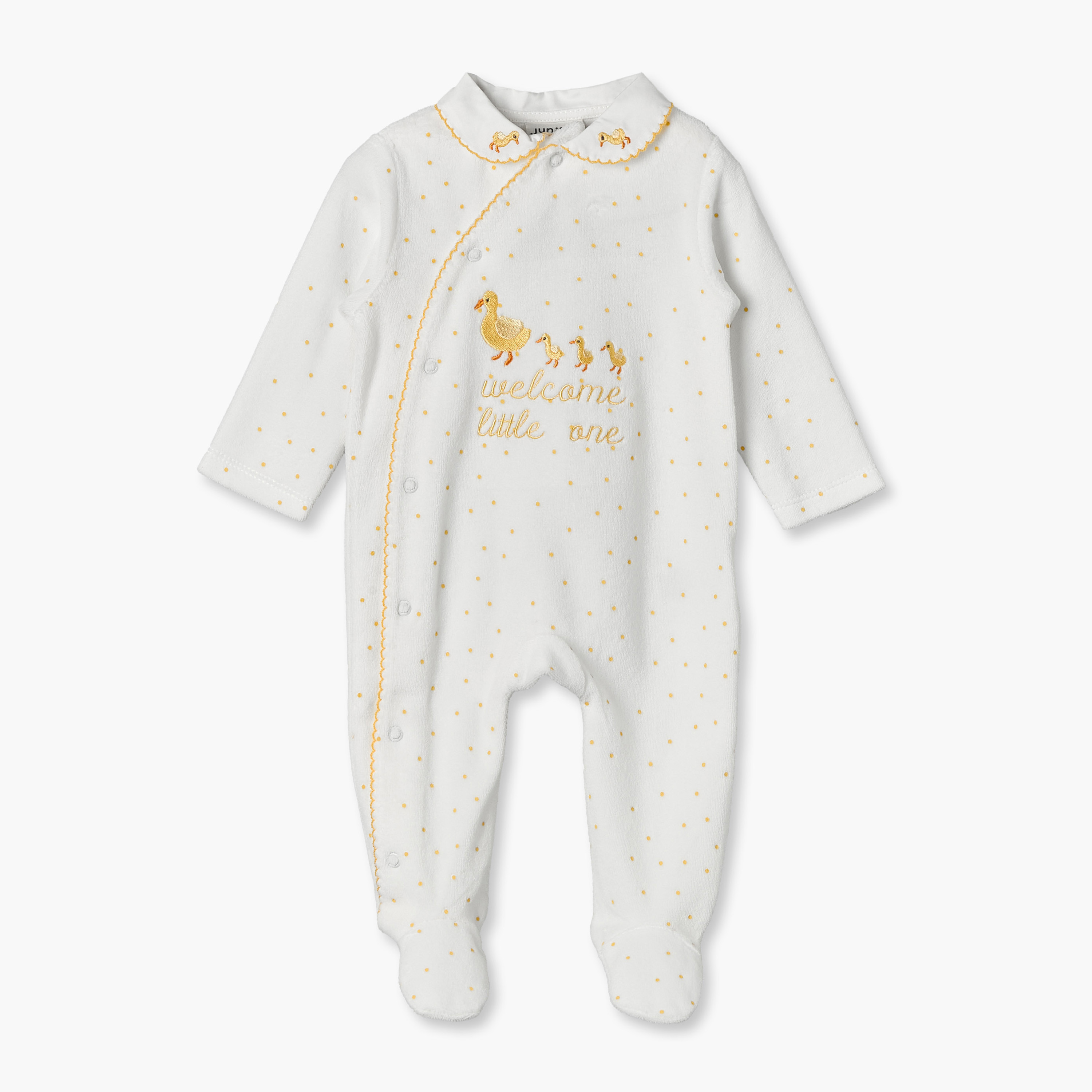 بدلة نوم فيلور بياقة وأكمام طويلة وتطريزات مع كاب من جونيورز-baby-boys-clothing-nightwear-sleepsuits-image-2