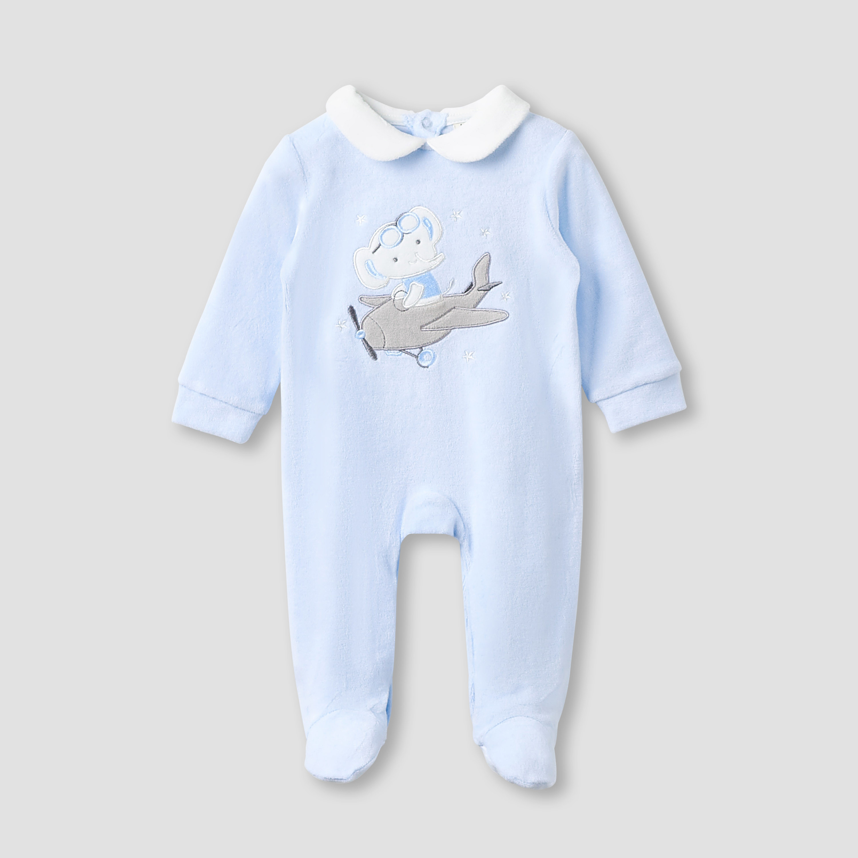 Juniors Collared Sleepsuit with Closed Feet - Velour - Long Sleeves - Set of 2-baby-boys-clothing-nightwear-sleepsuits-image-2
