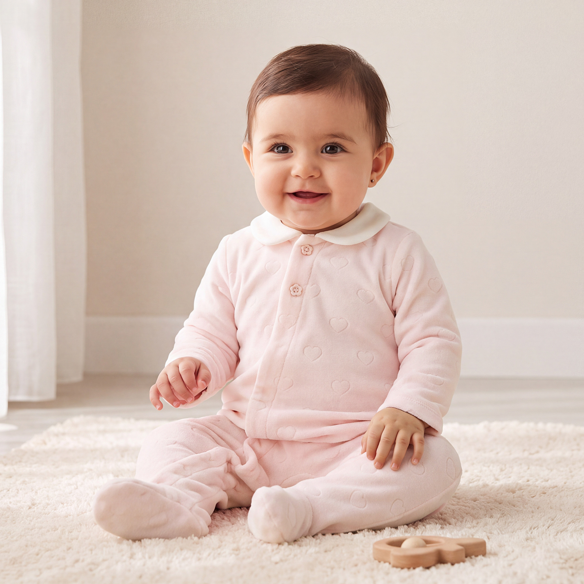بدلة نوم قطن بياقة عادية وأكمام طويلة وأزرار إغلاق كبس من جيجلز-baby-girls-clothing-nightwear-sleepsuits-image-1