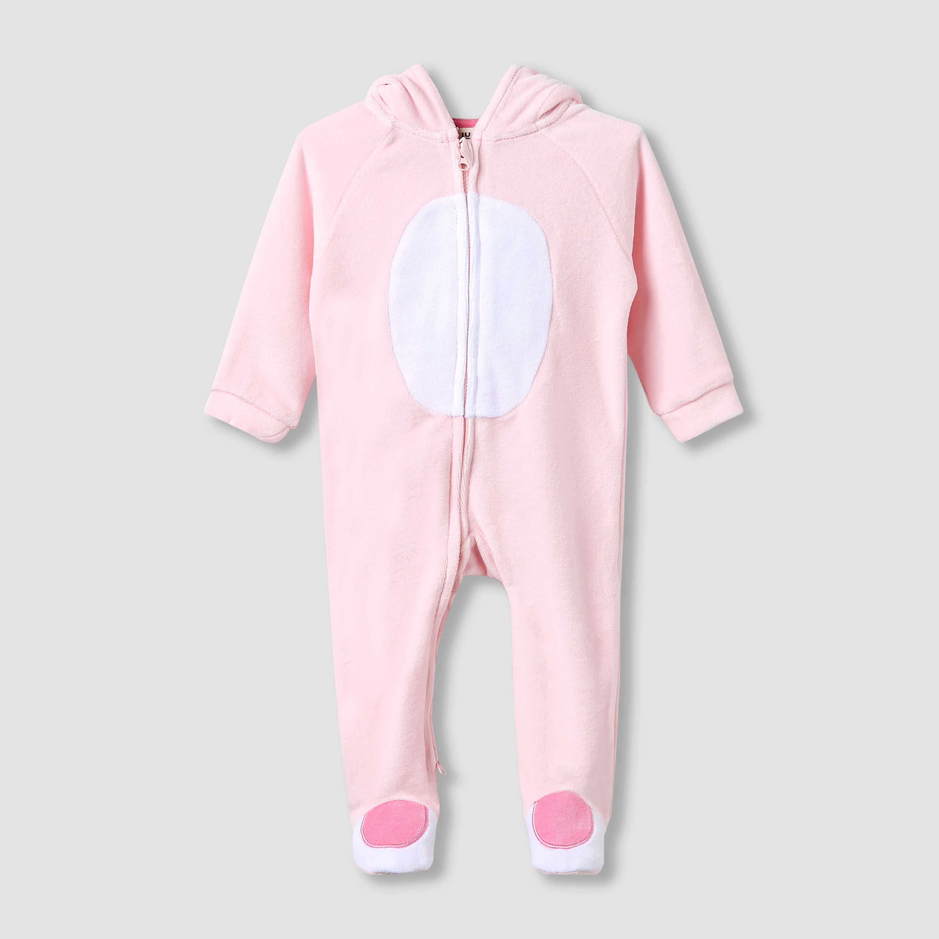 Juniors Hooded Neck Sleepsuit with Closed Feet - Velour - Long Sleeves-baby-girls-clothing-nightwear-sleepsuits-image-1