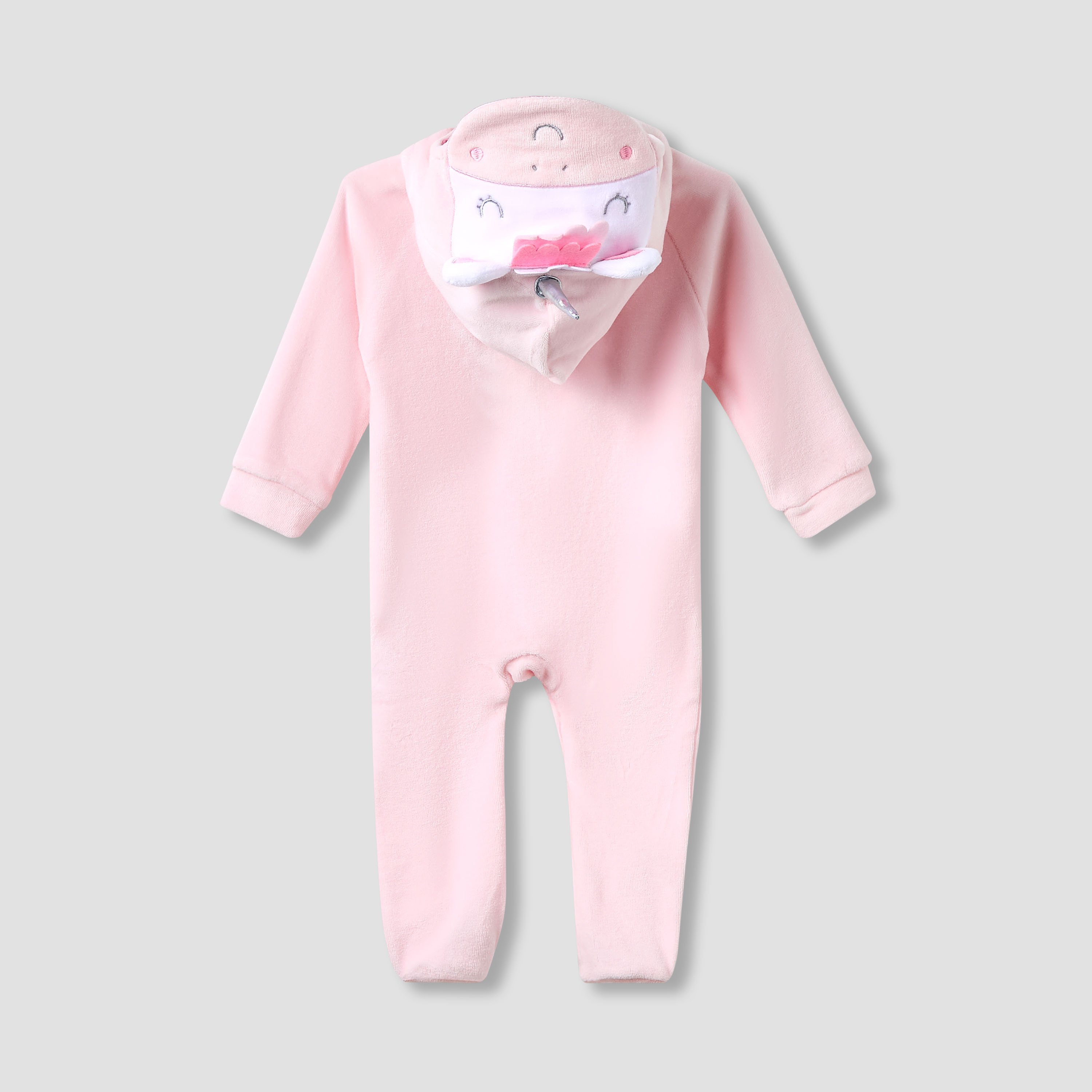 Juniors Hooded Neck Sleepsuit with Closed Feet - Velour - Long Sleeves-baby-girls-clothing-nightwear-sleepsuits-image-2