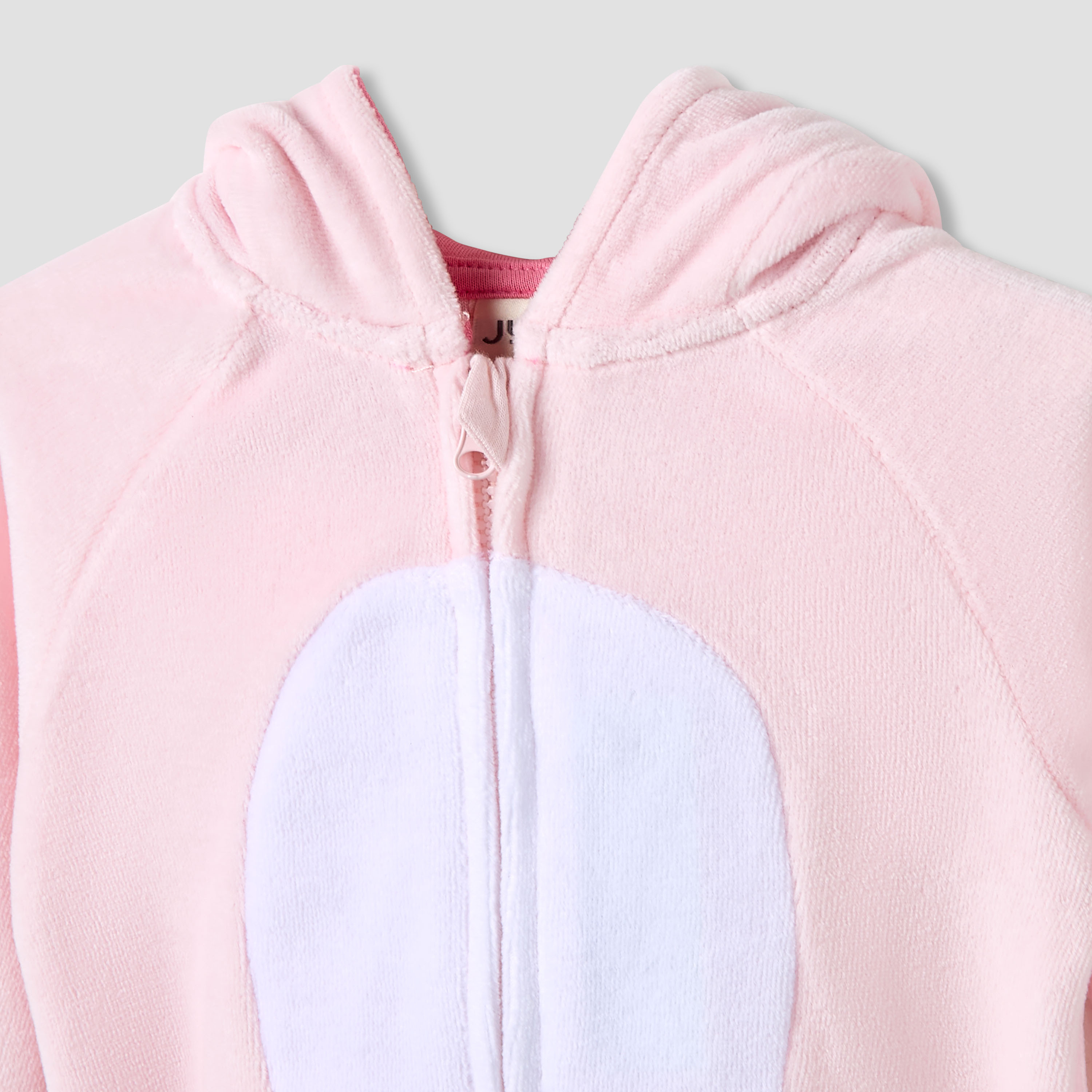 Juniors Hooded Neck Sleepsuit with Closed Feet - Velour - Long Sleeves-baby-girls-clothing-nightwear-sleepsuits-image-3