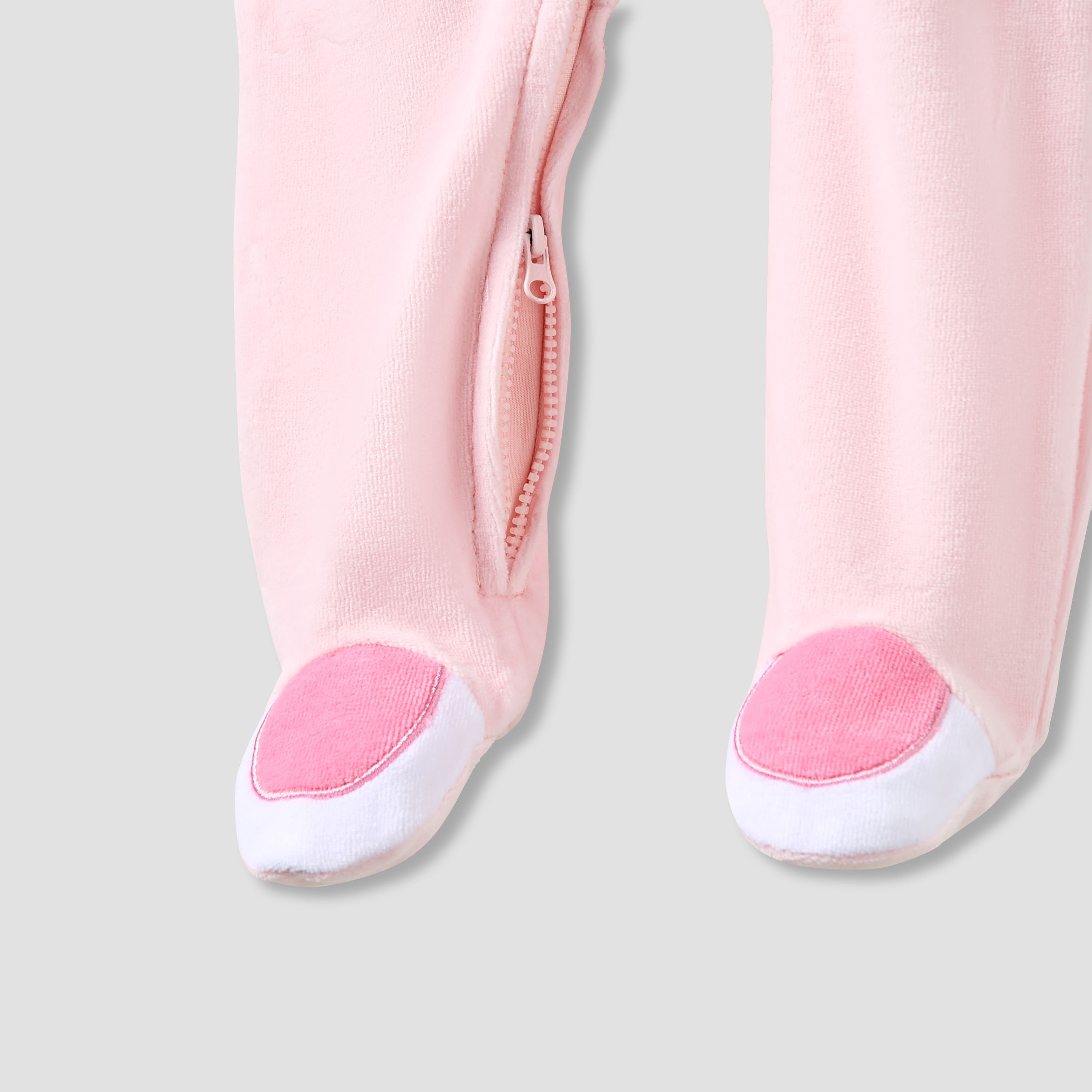 Juniors Hooded Neck Sleepsuit with Closed Feet - Velour - Long Sleeves-baby-girls-clothing-nightwear-sleepsuits-image-4