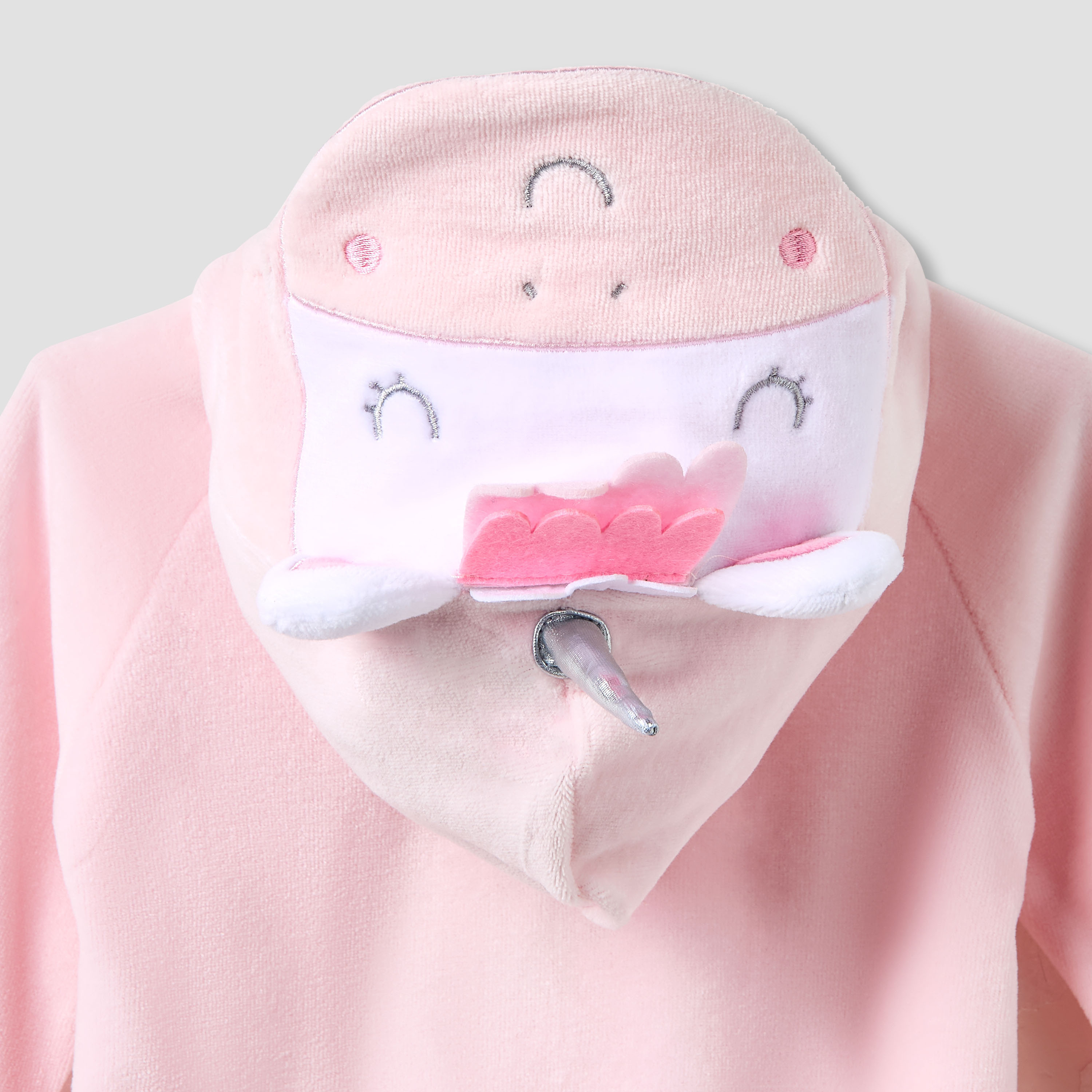 Juniors Hooded Neck Sleepsuit with Closed Feet - Velour - Long Sleeves-baby-girls-clothing-nightwear-sleepsuits-image-5