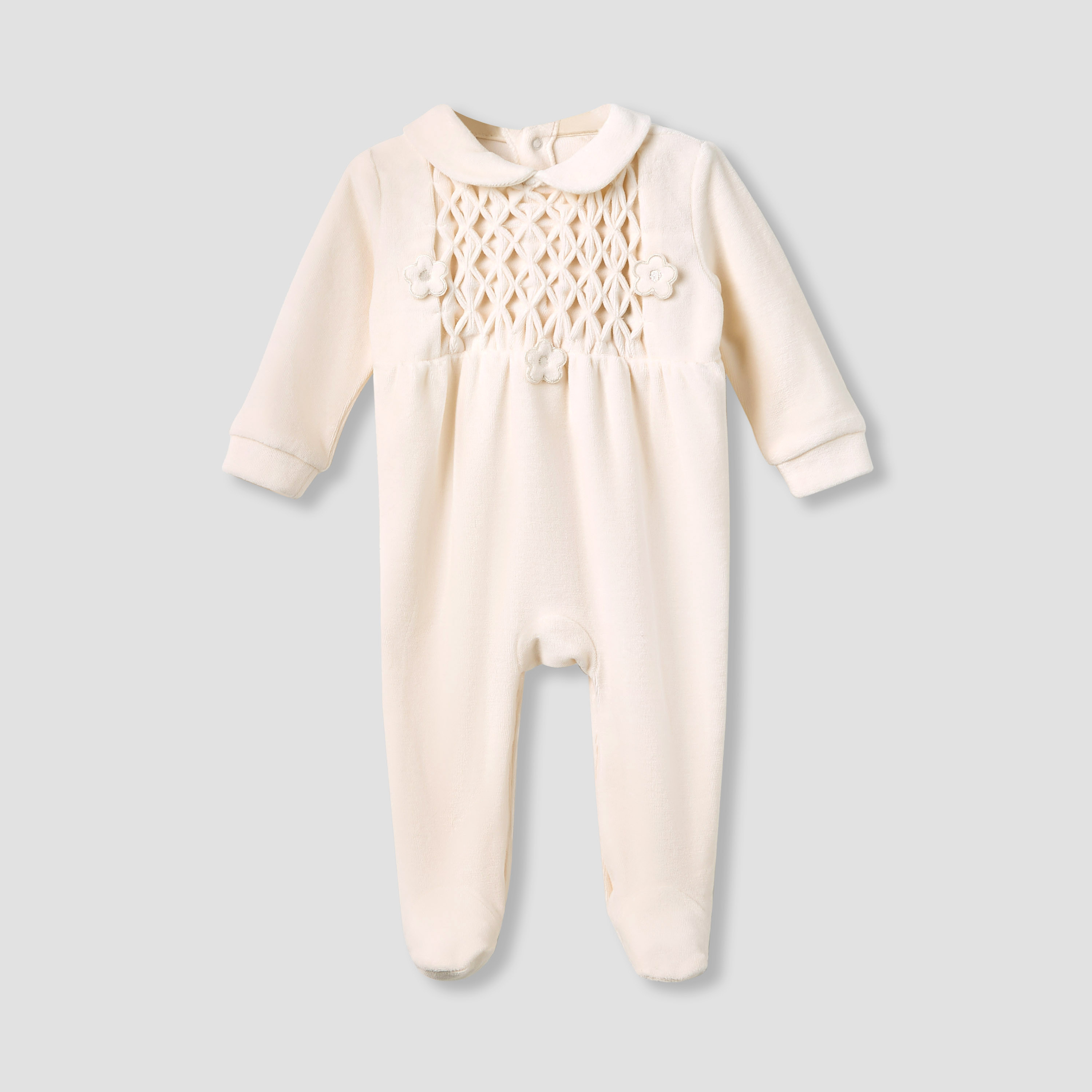 Giggles Collared Sleepsuit with Closed Feet - Velour - Long Sleeves-baby-girls-clothing-nightwear-sleepsuits-image-1