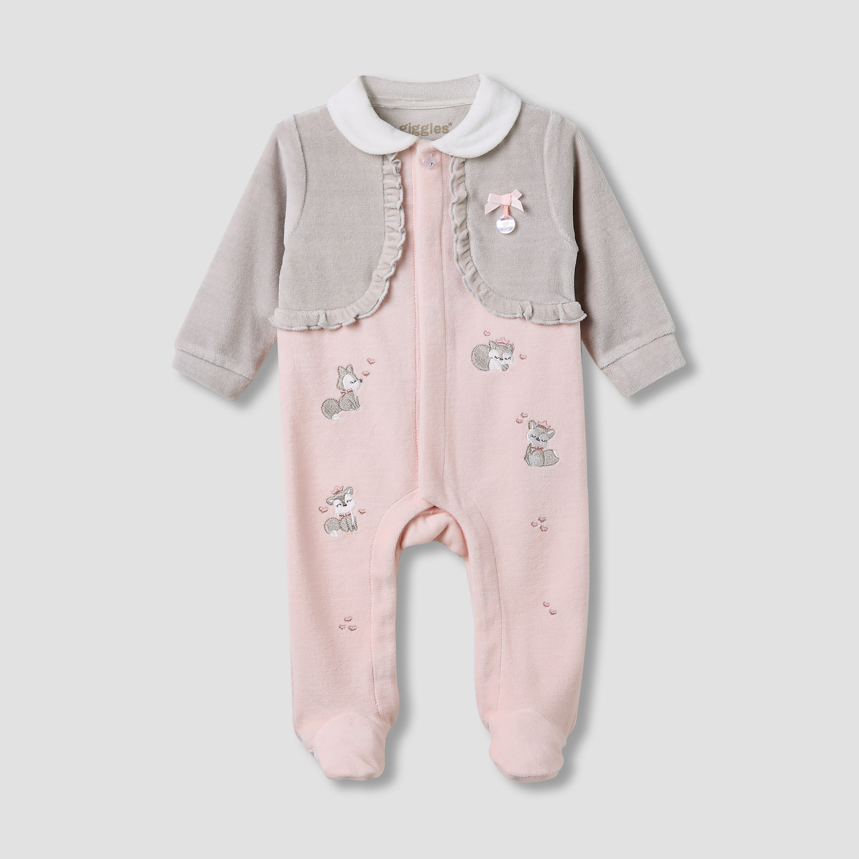Giggles Collared Sleepsuit with Closed Feet - Velour - Long Sleeves-baby-girls-clothing-nightwear-sleepsuits-image-1