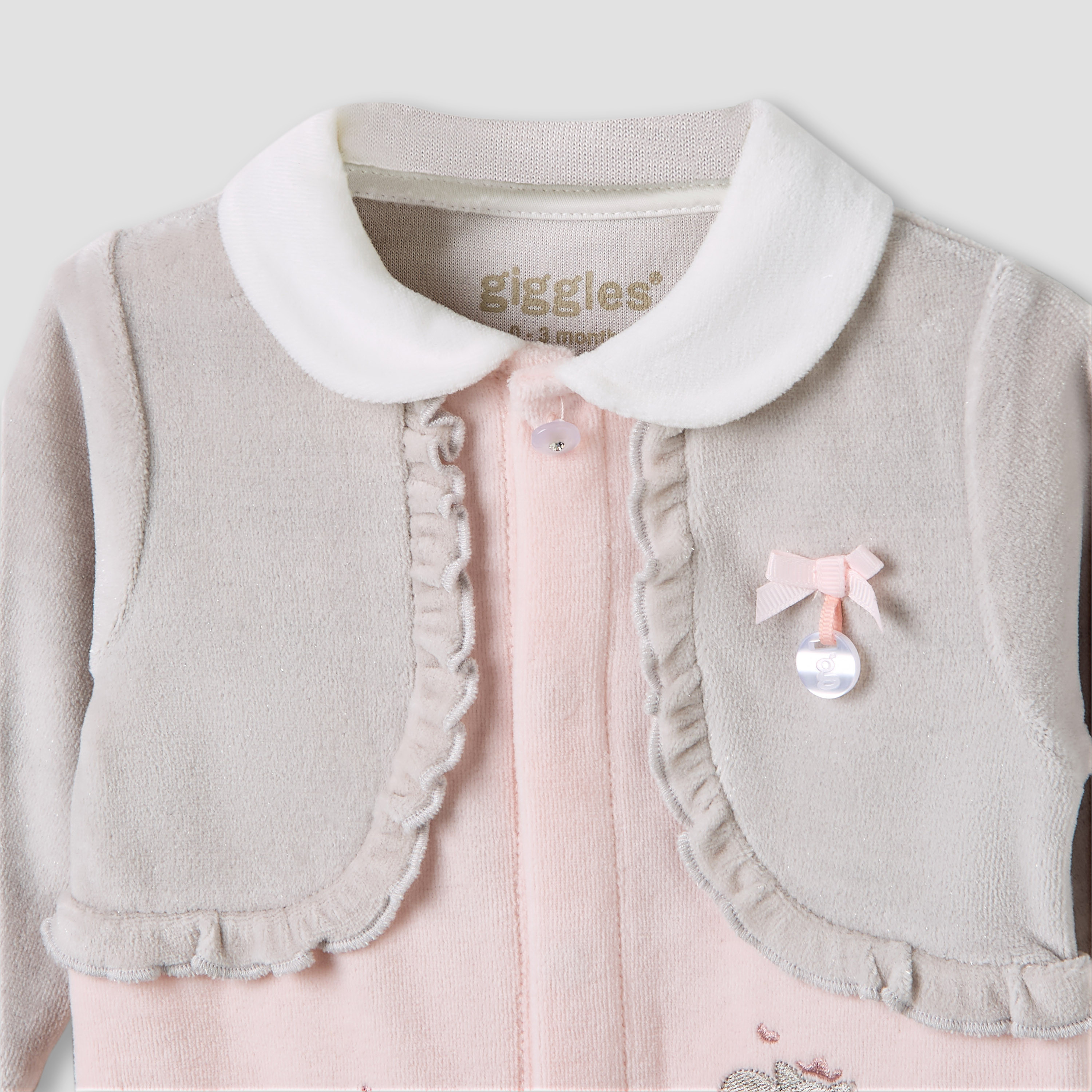 Giggles Collared Sleepsuit with Closed Feet - Velour - Long Sleeves-baby-girls-clothing-nightwear-sleepsuits-image-3