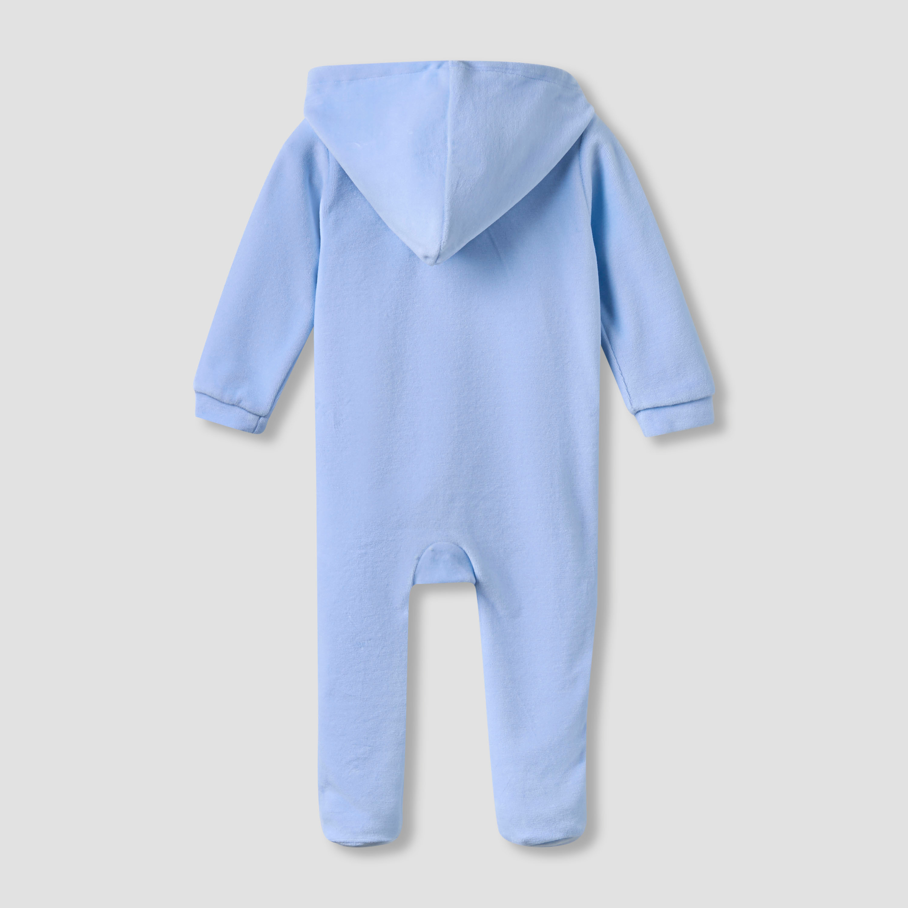 Juniors Hooded Closed Foot Sleepsuit with Bear Applique - Velour - Long Sleeves-baby-boys-clothing-nightwear-sleepsuits-image-2