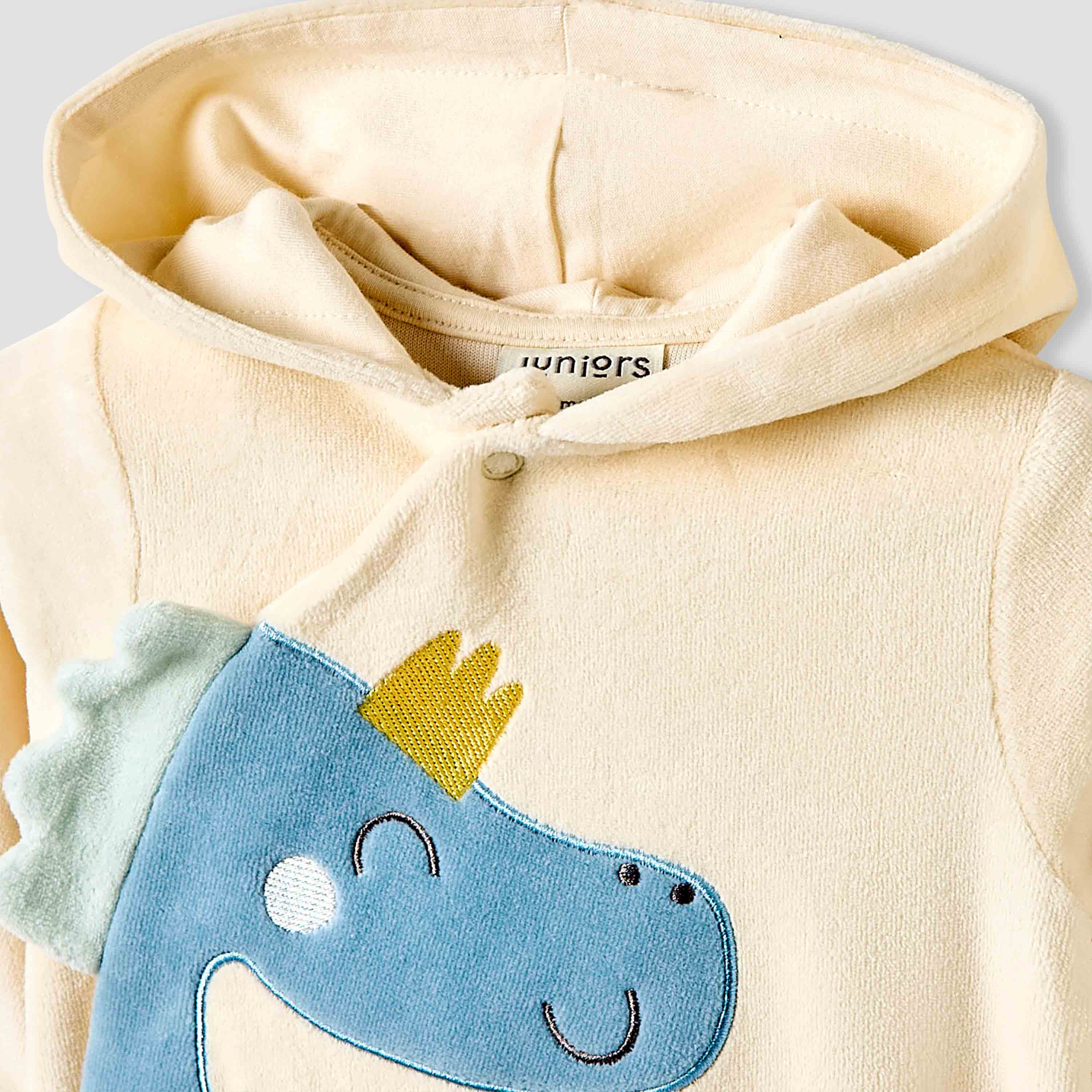 Juniors Hooded Sleepsuit with Dinosaur Applique - Long Sleeves-baby-boys-clothing-winterwear-sleepsuits-image-3