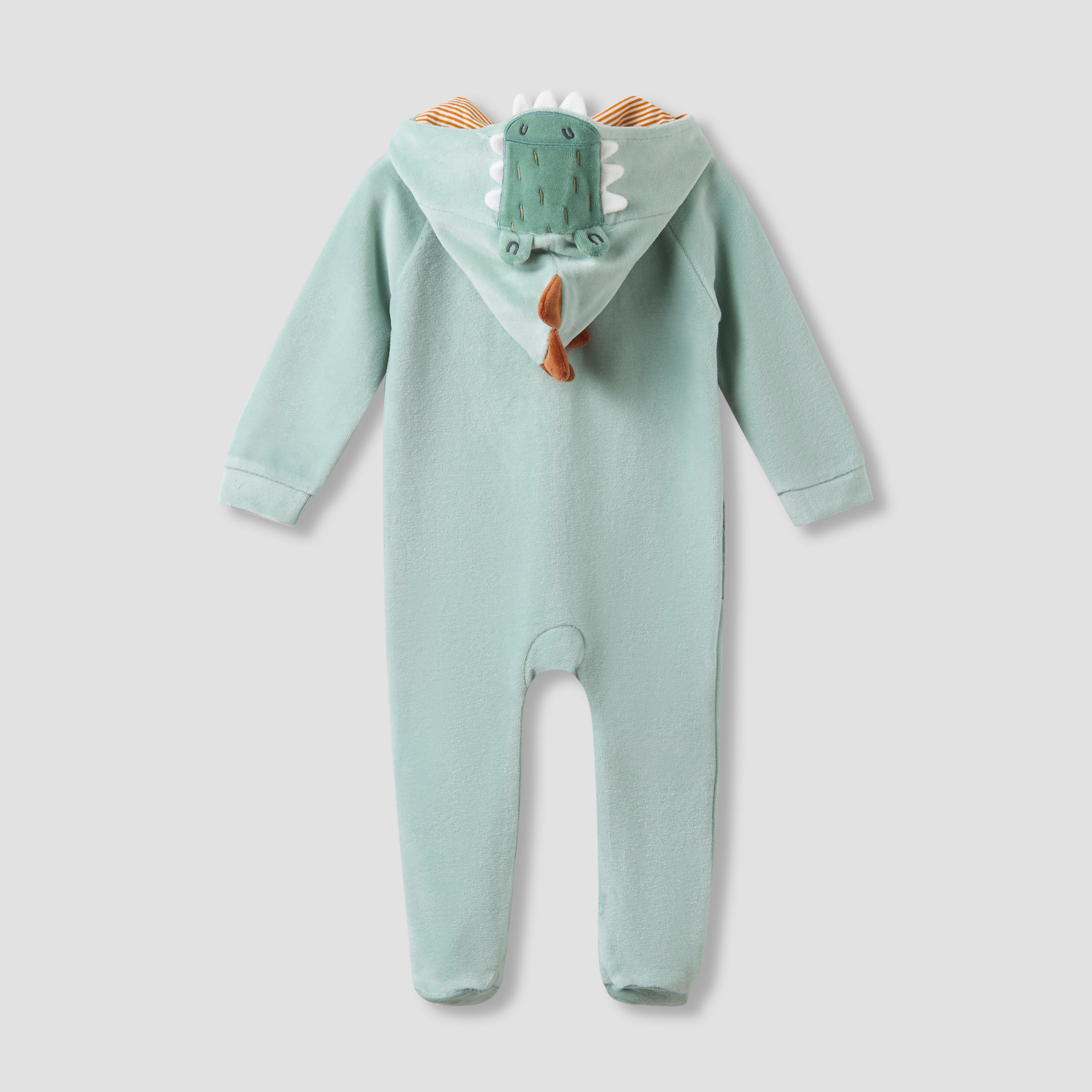 Juniors Hooded Closed Foot Sleepsuit with Alligator Applique - Velour - Long Sleeves-baby-boys-clothing-nightwear-sleepsuits-image-2