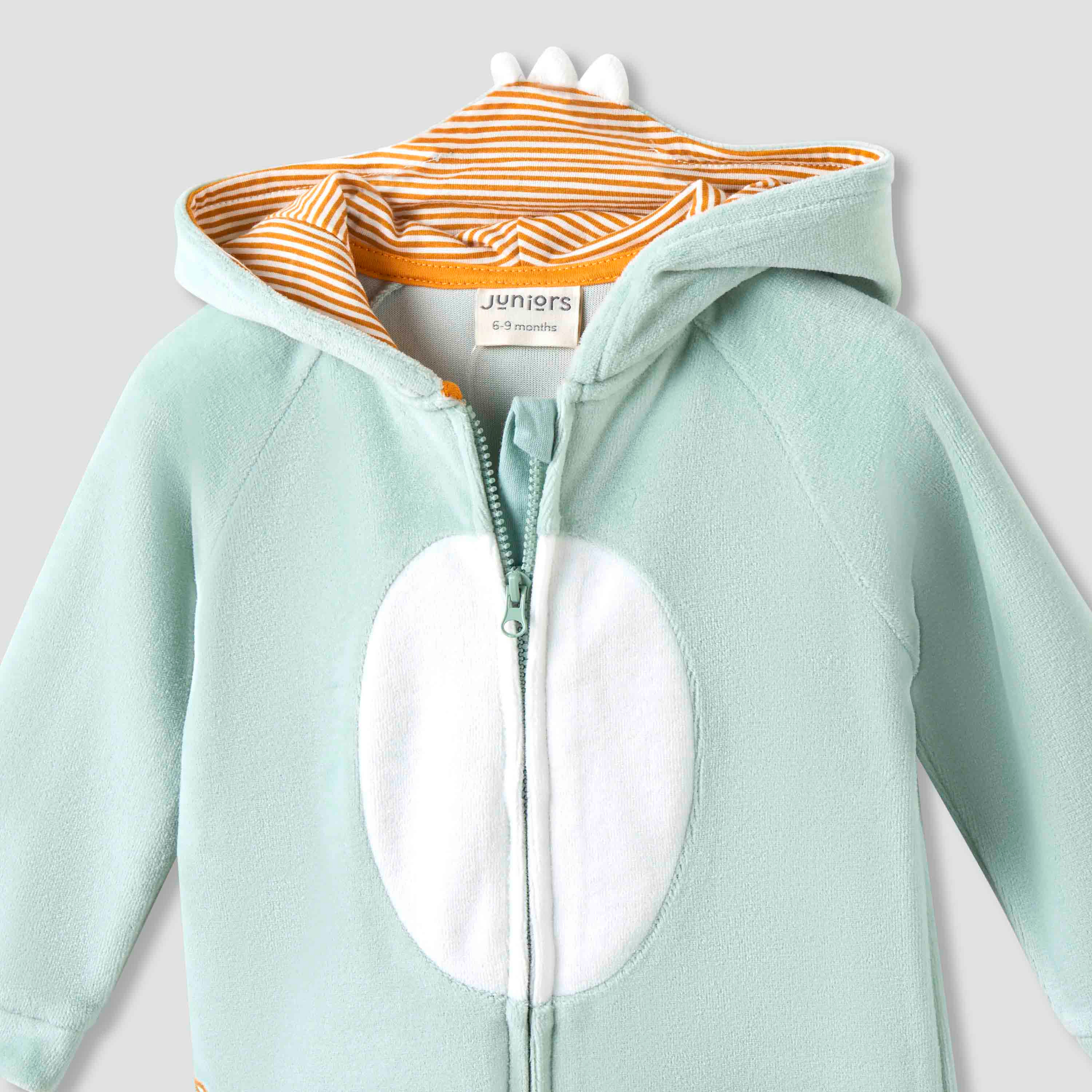 Juniors Hooded Closed Foot Sleepsuit with Alligator Applique - Velour - Long Sleeves-baby-boys-clothing-nightwear-sleepsuits-image-3