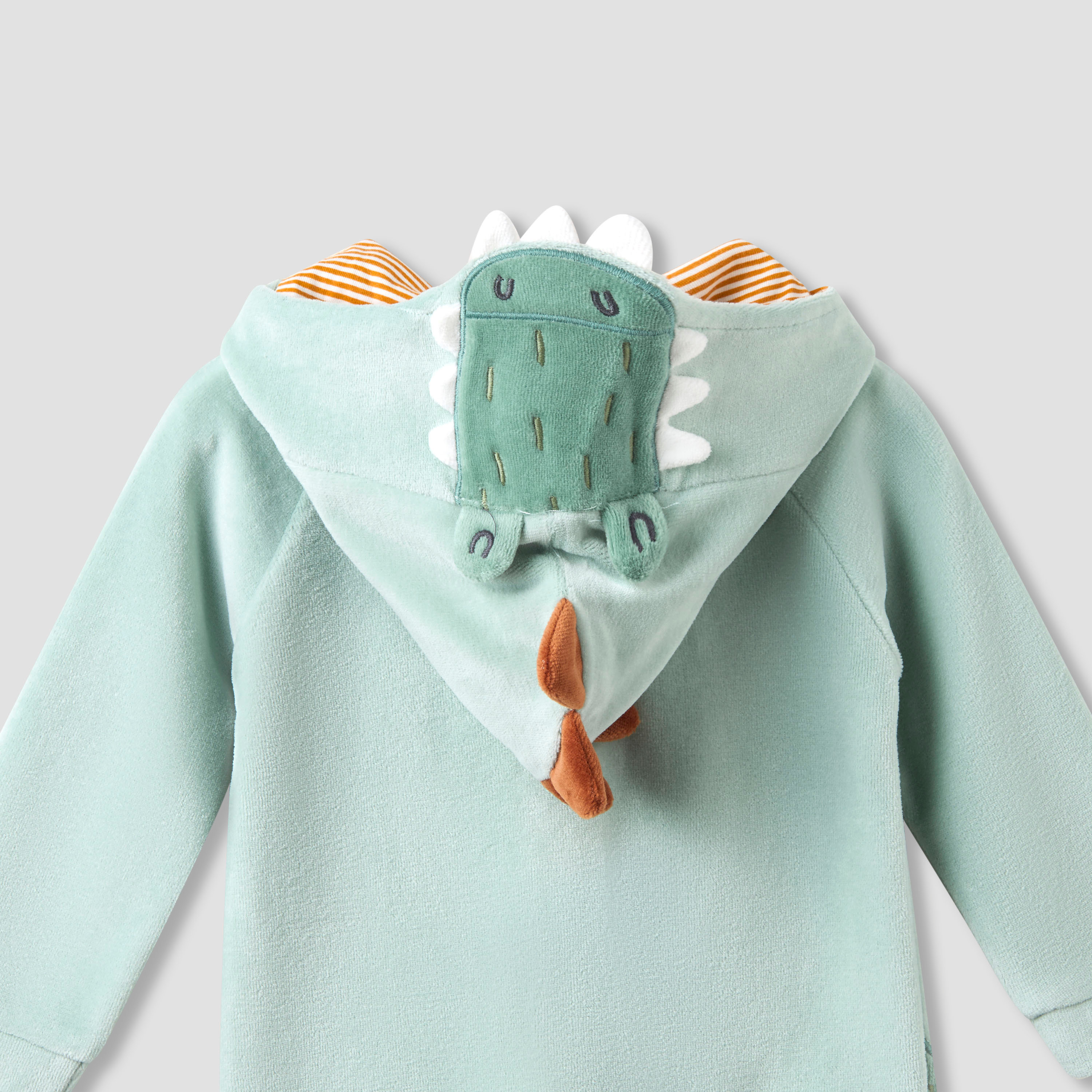 Juniors Hooded Closed Foot Sleepsuit with Alligator Applique - Velour - Long Sleeves-baby-boys-clothing-nightwear-sleepsuits-image-5