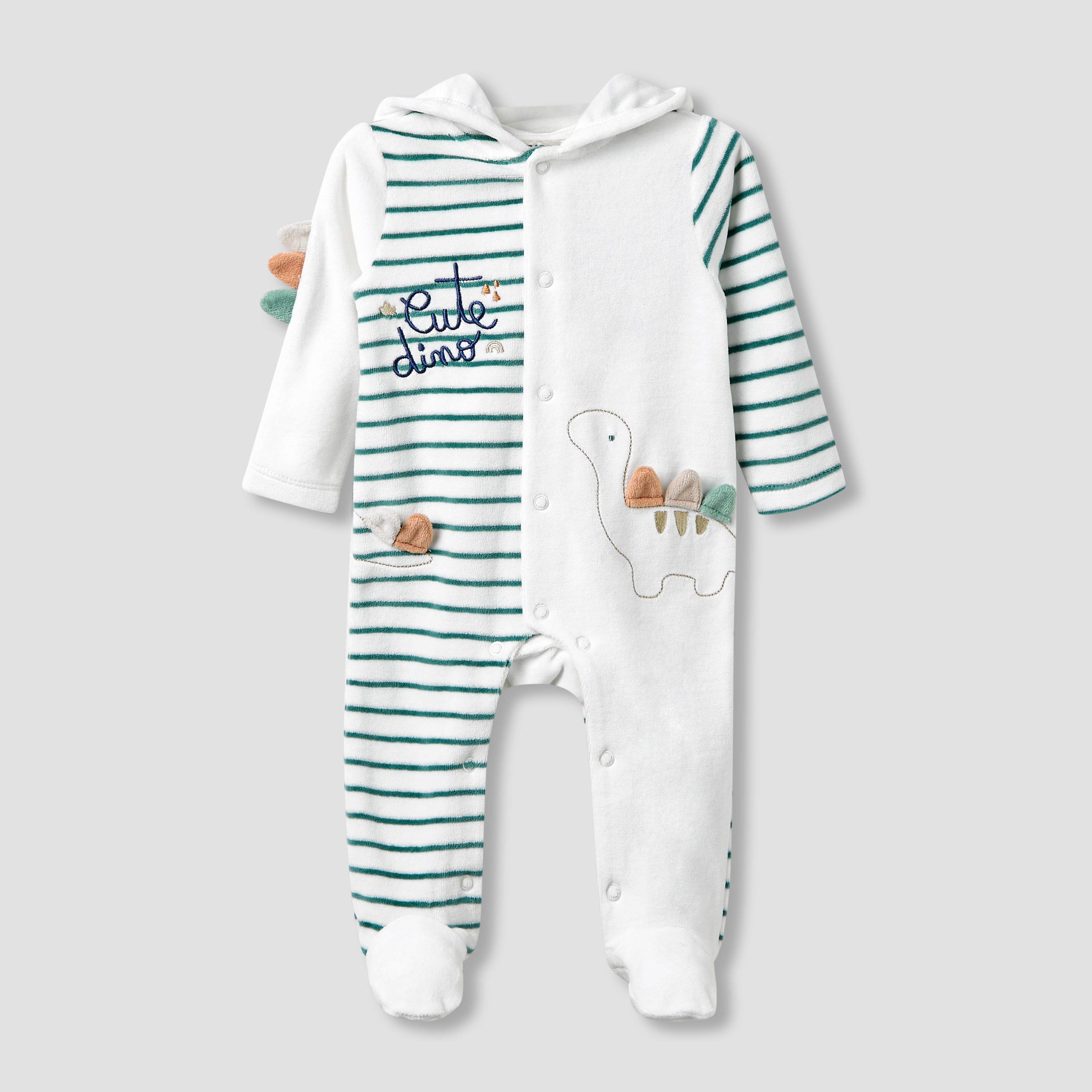 Juniors Hooded Neck Sleepsuit with Closed Feet - Velour - Long Sleeves-baby-boys-clothing-nightwear-sleepsuits-image-1