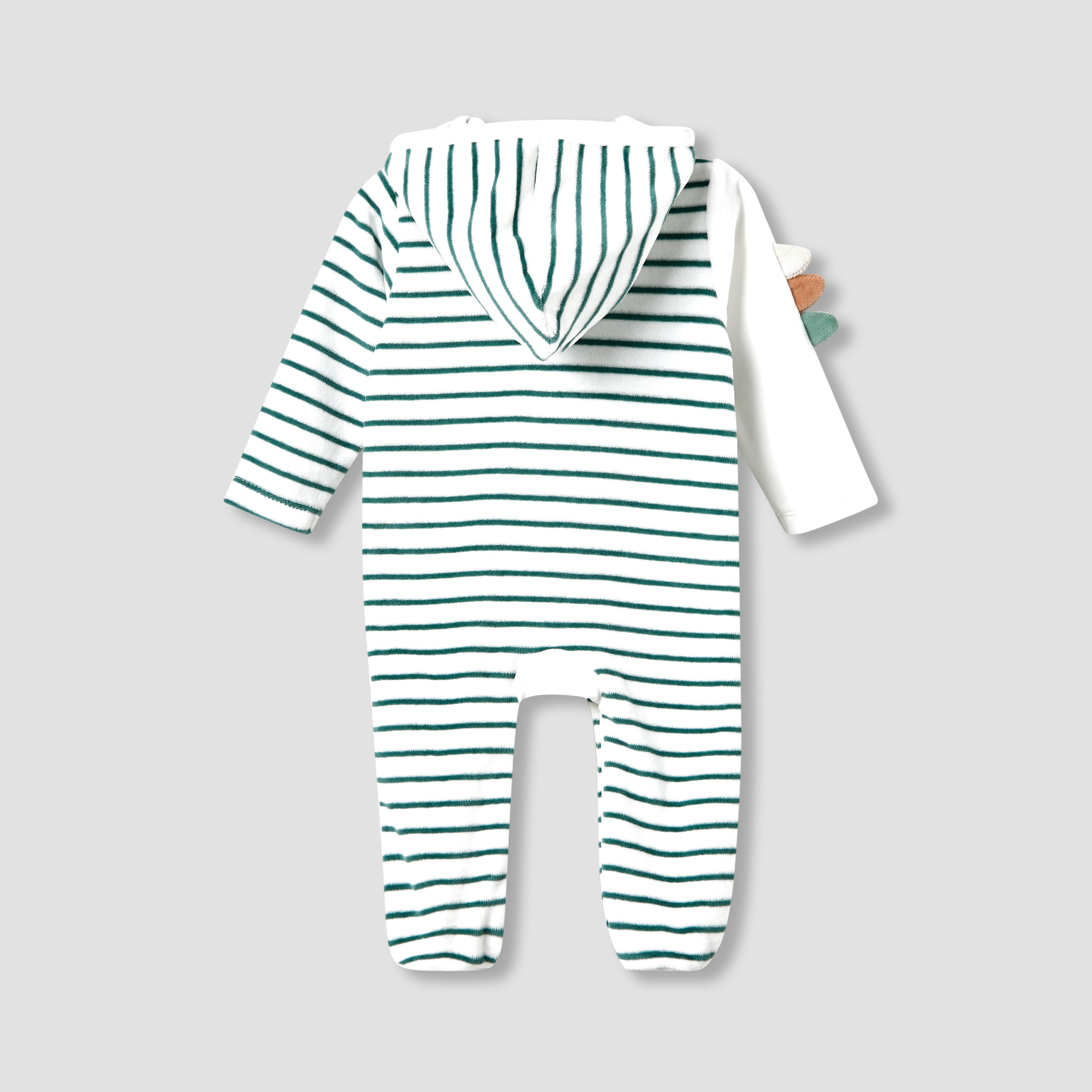 Juniors Hooded Neck Sleepsuit with Closed Feet - Velour - Long Sleeves-baby-boys-clothing-nightwear-sleepsuits-image-2