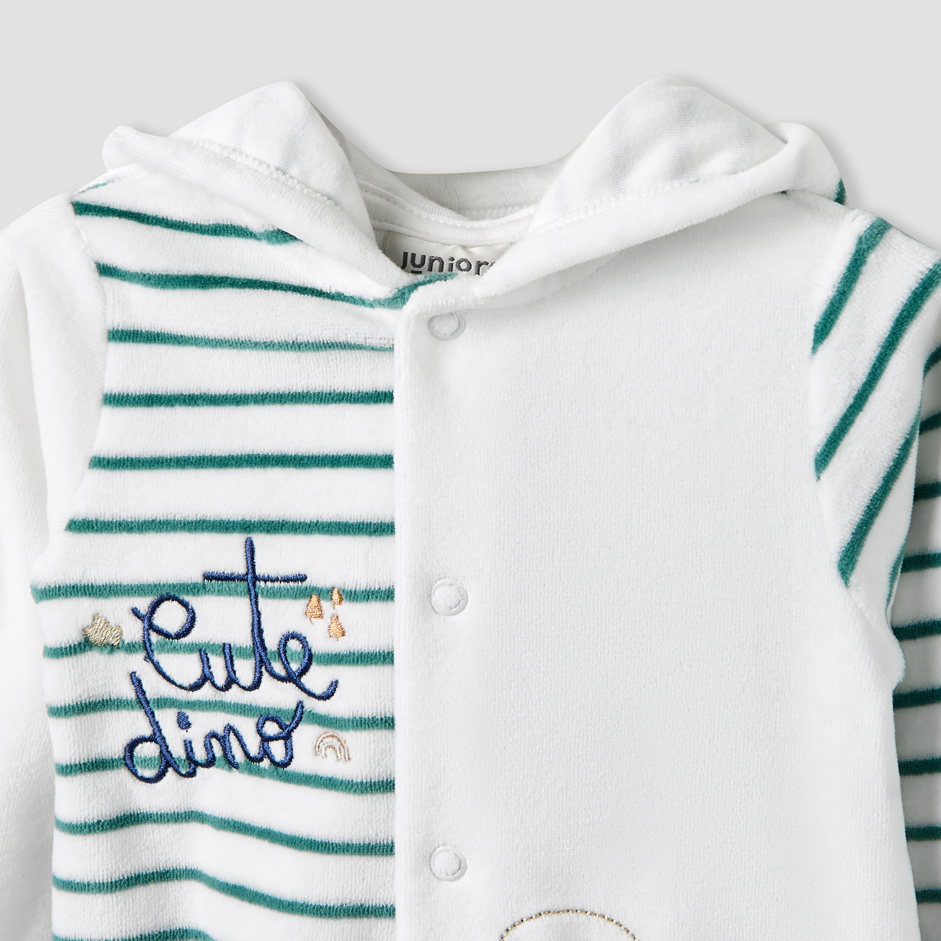 Juniors Hooded Neck Sleepsuit with Closed Feet - Velour - Long Sleeves-baby-boys-clothing-nightwear-sleepsuits-image-3