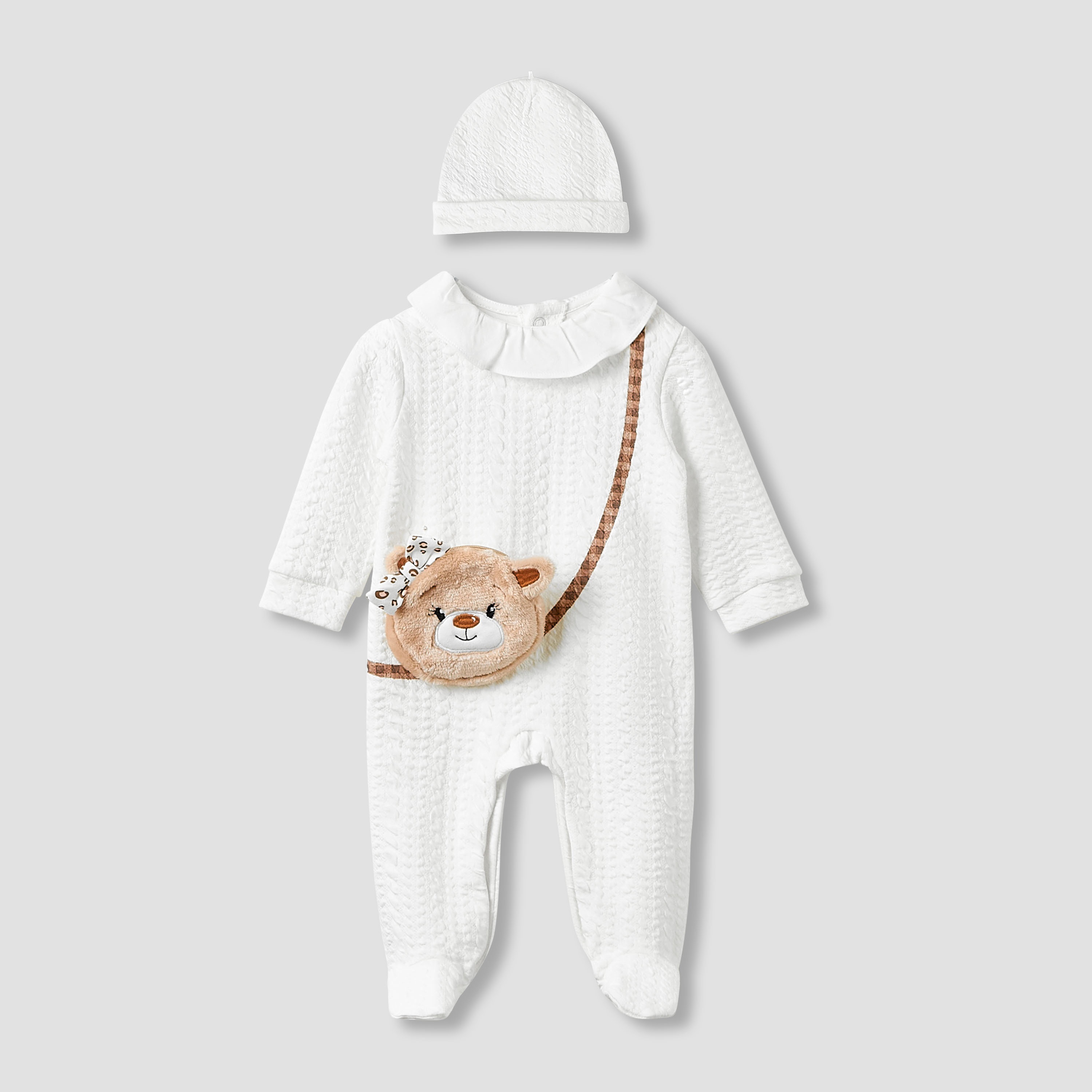 Juniors Collar Neck Sleepsuit with Beanie - Long Sleeves-baby-girls-clothing-nightwear-sleepsuits-image-1