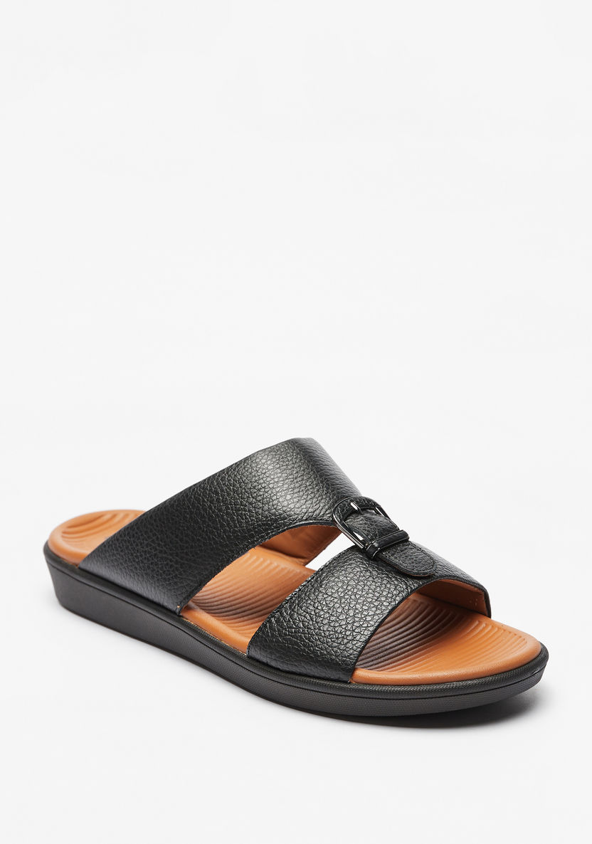Duchini Men's Buckle Accent Leather Slip-On Arabic Sandals-Men%27s Sandals-image-1