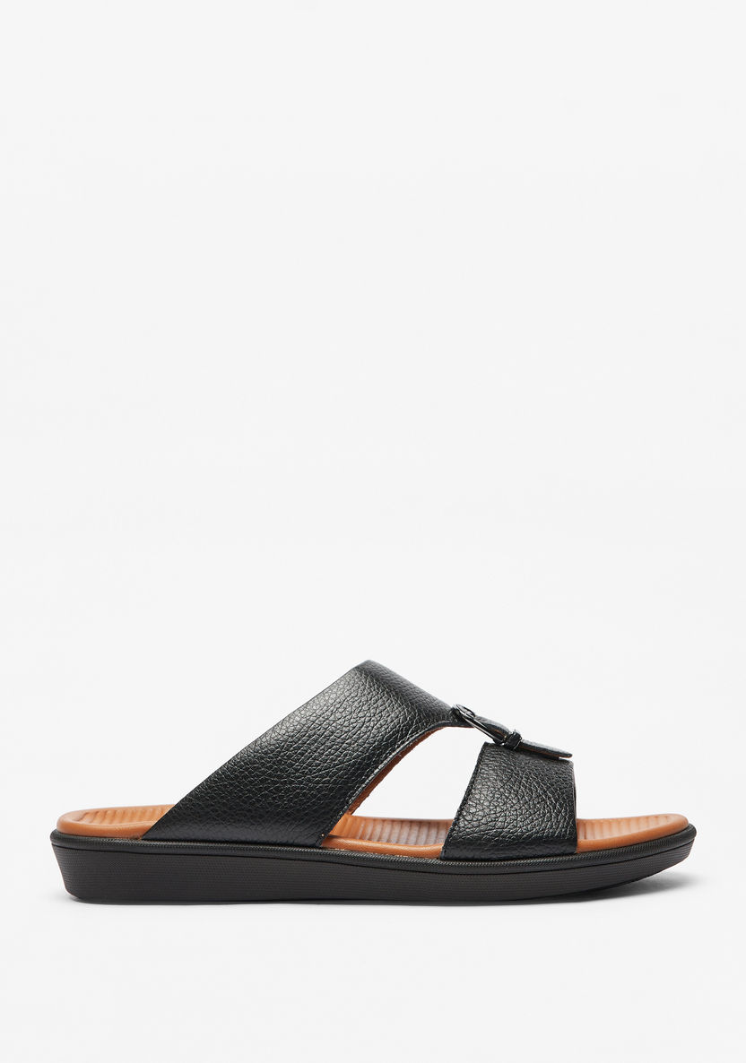 Duchini Men's Buckle Accent Leather Slip-On Arabic Sandals-Men%27s Sandals-image-2
