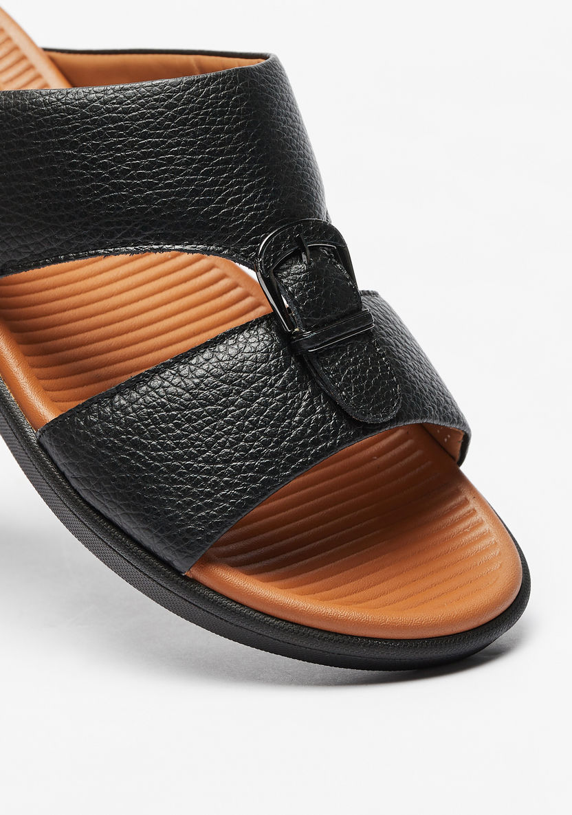 Duchini Men's Buckle Accent Leather Slip-On Arabic Sandals-Men%27s Sandals-image-3
