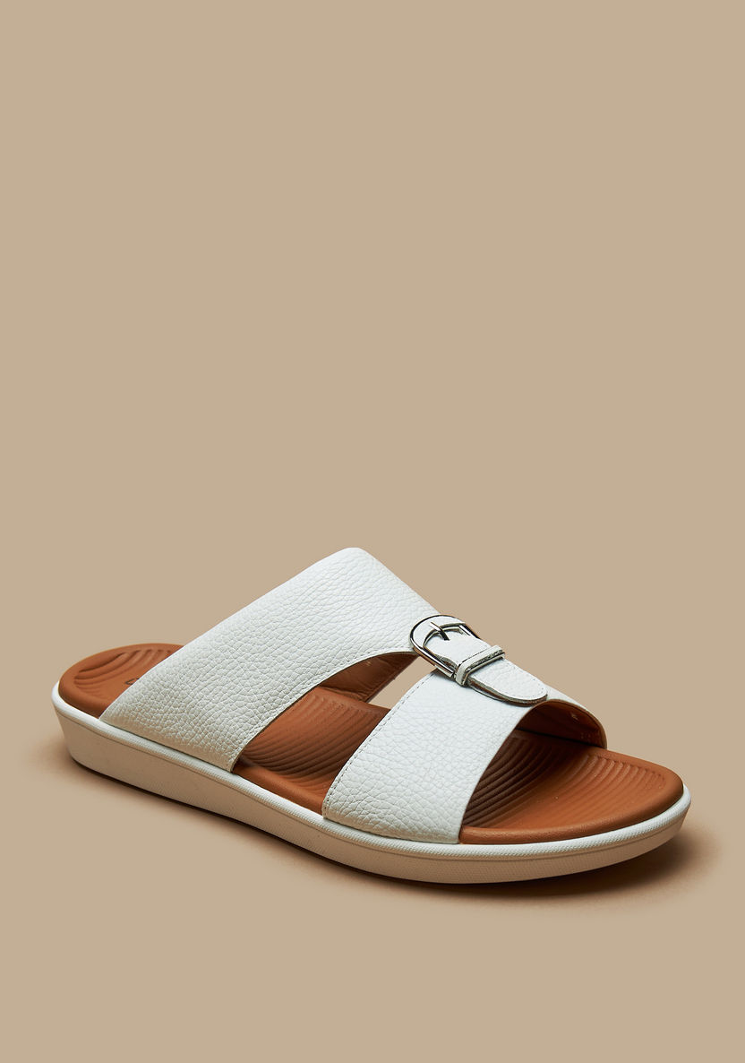 Duchini Men's Buckle Accent Leather Slip-On Arabic Sandals-Men%27s Sandals-image-1