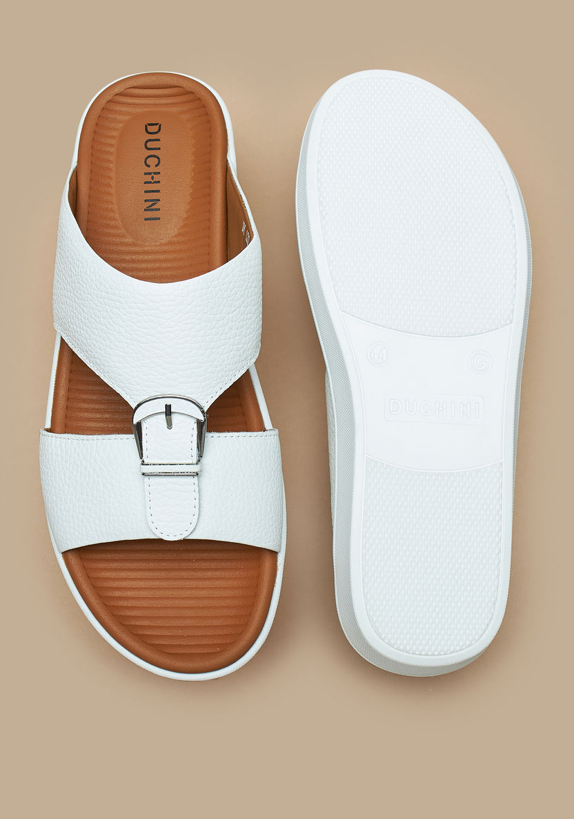 Duchini Men's Buckle Accent Leather Slip-On Arabic Sandals-Men%27s Sandals-image-4