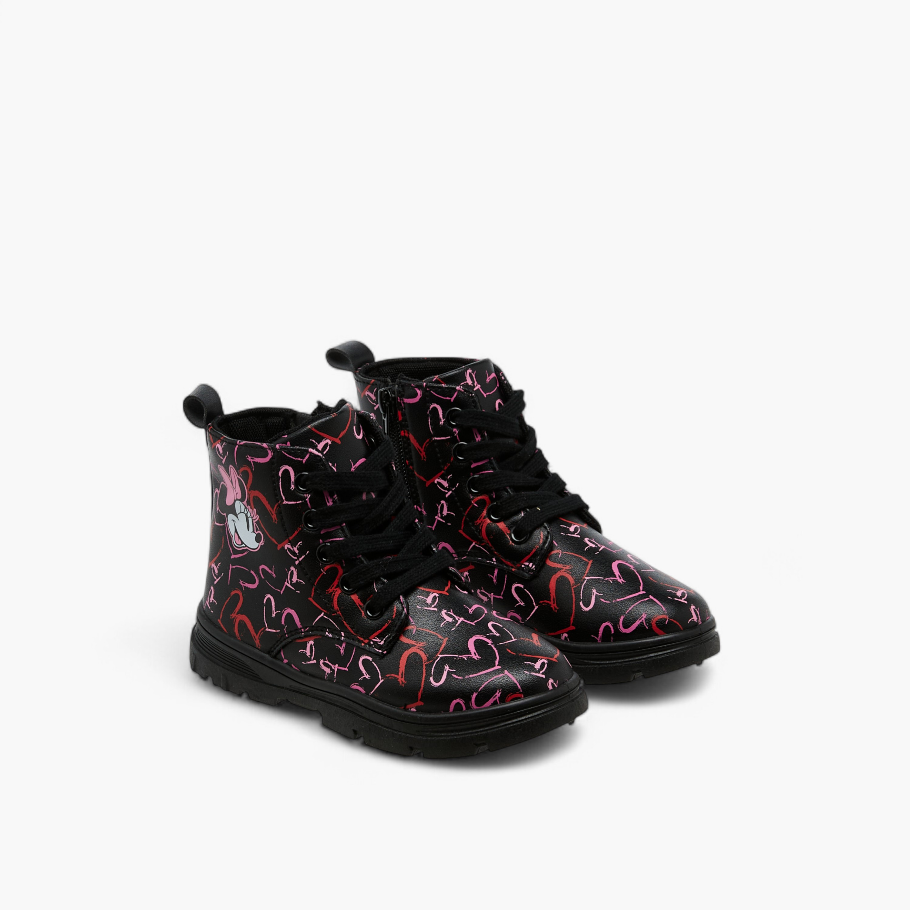 Disney Minnie Mouse Heart Print Boots with Lace-Up Closure-girls-shoes-boots-image-1