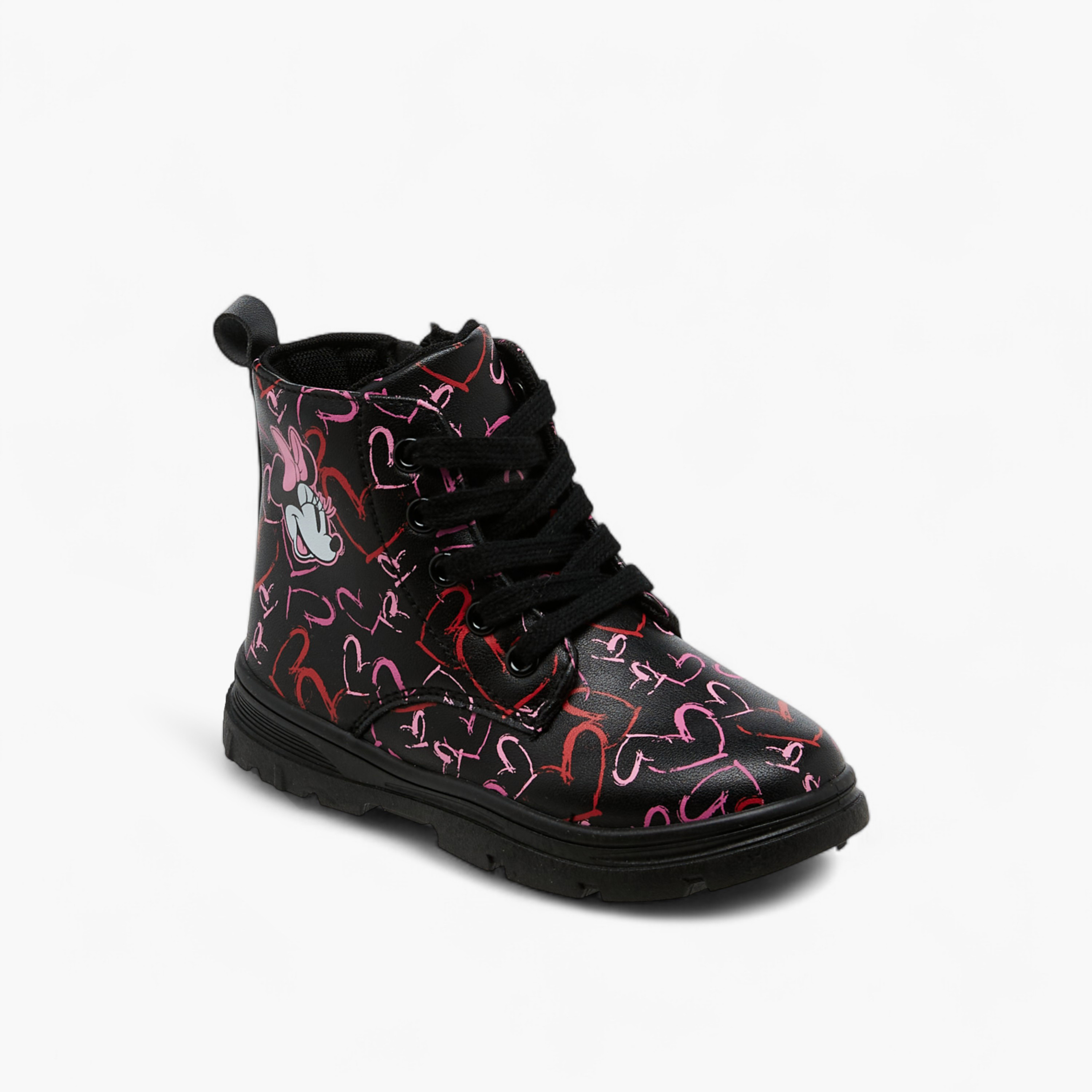 Disney Minnie Mouse Heart Print Boots with Lace-Up Closure-girls-shoes-boots-image-2