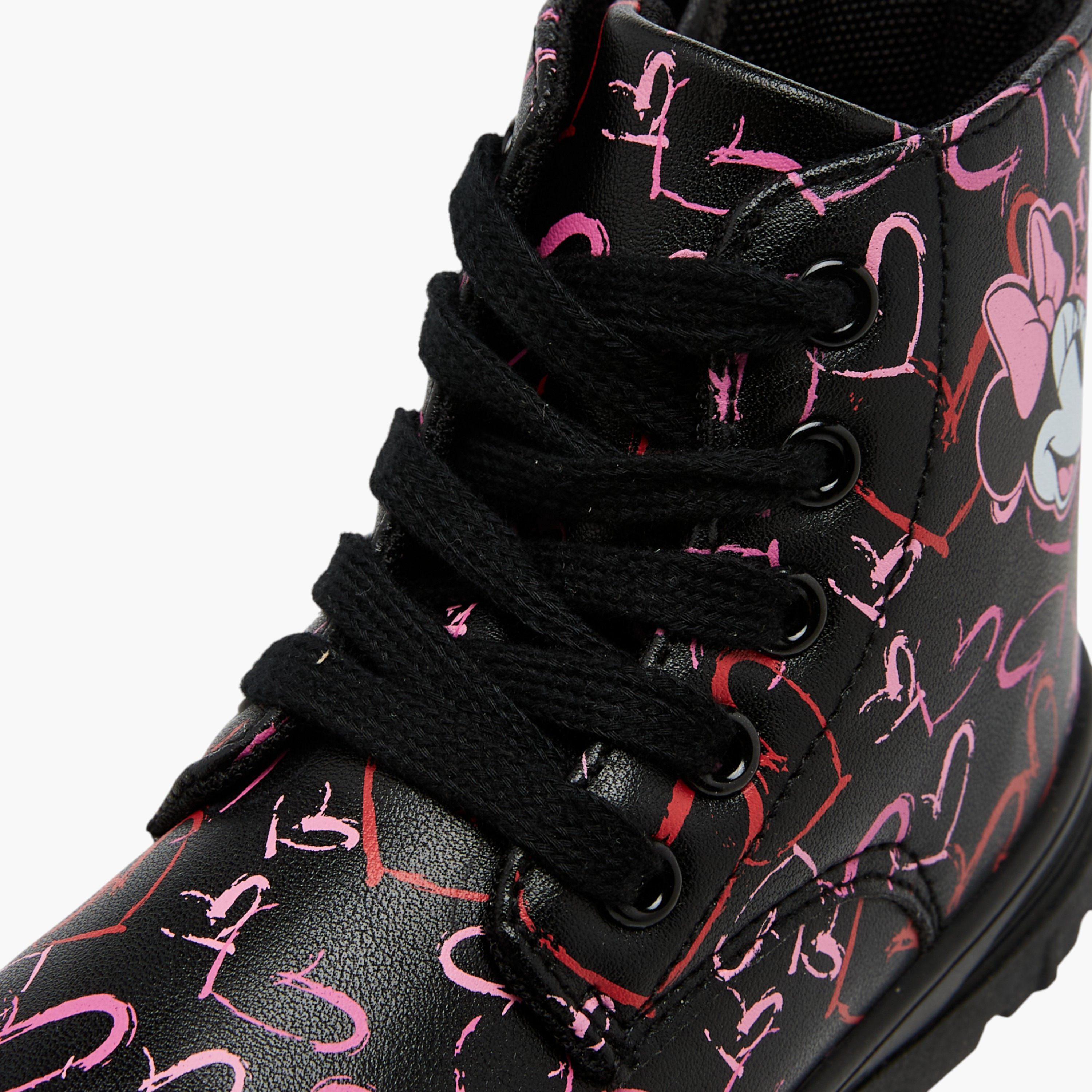 Disney Minnie Mouse Heart Print Boots with Lace-Up Closure-girls-shoes-boots-image-4