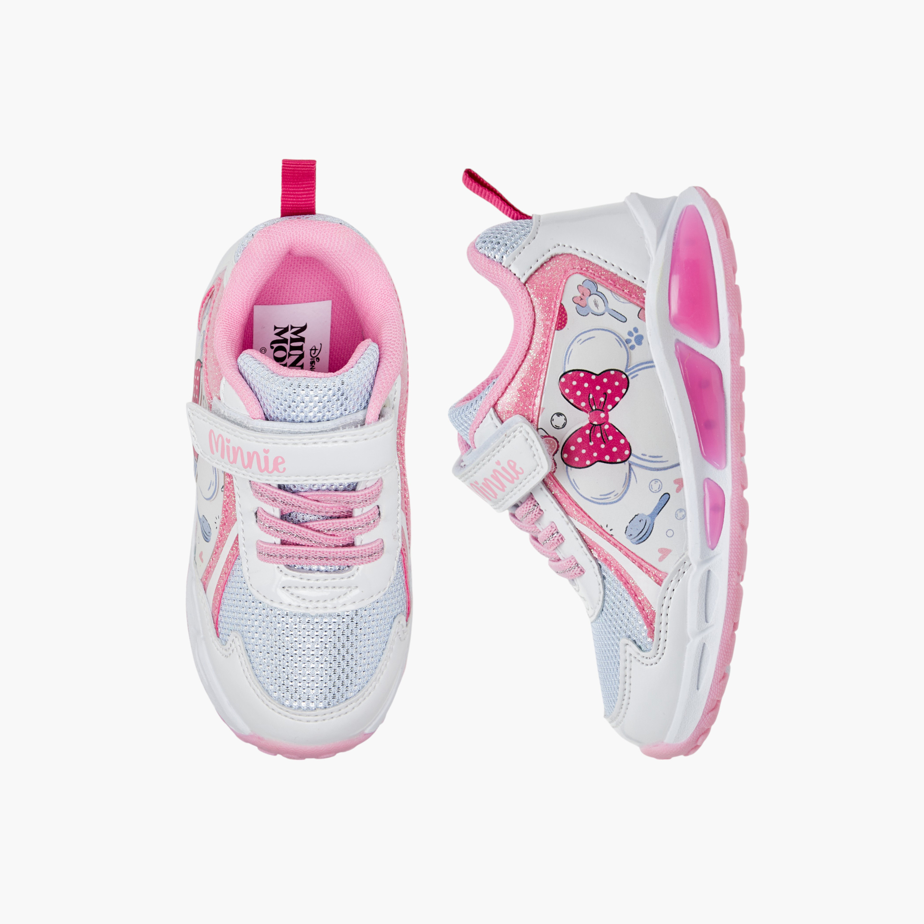 Disney Minnie Mouse Print Light-Up Sneakers with Hook and Loop Closure-girls-shoes-sneakers-image-1