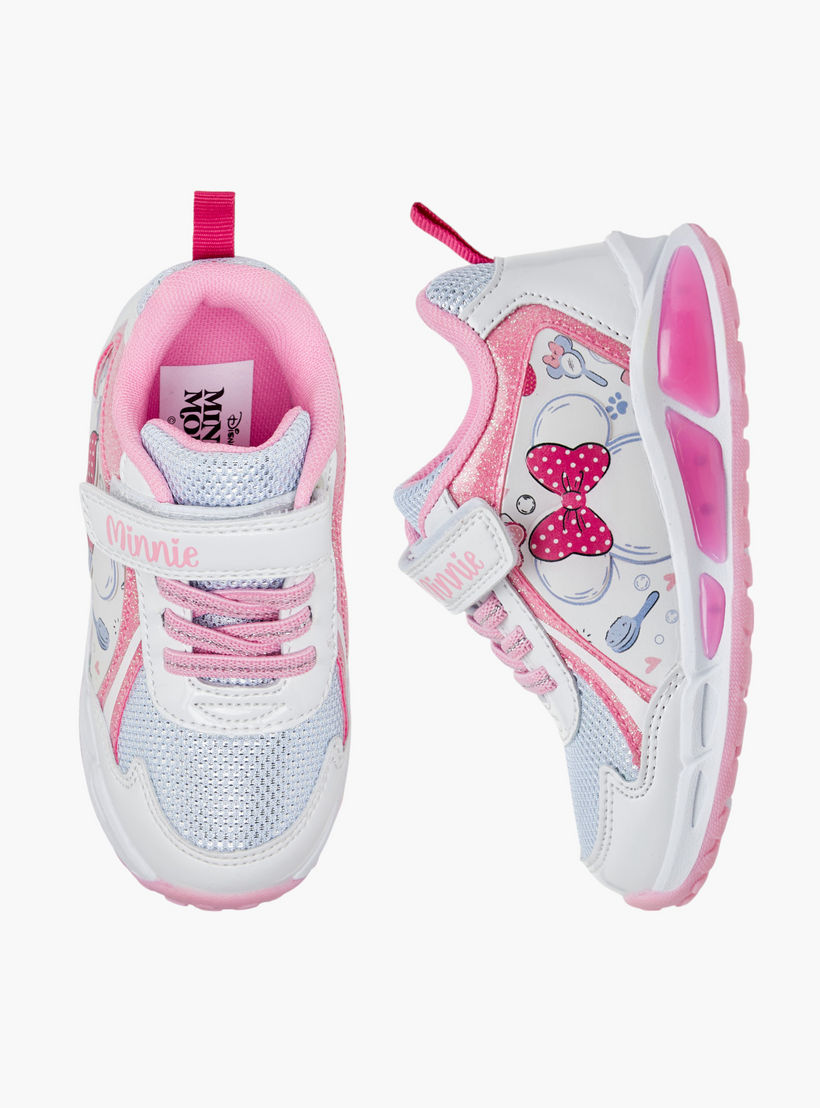 Disney Minnie Mouse Print Light-Up Sneakers with Hook and Loop Closure-girls-shoes-sneakers-image-1