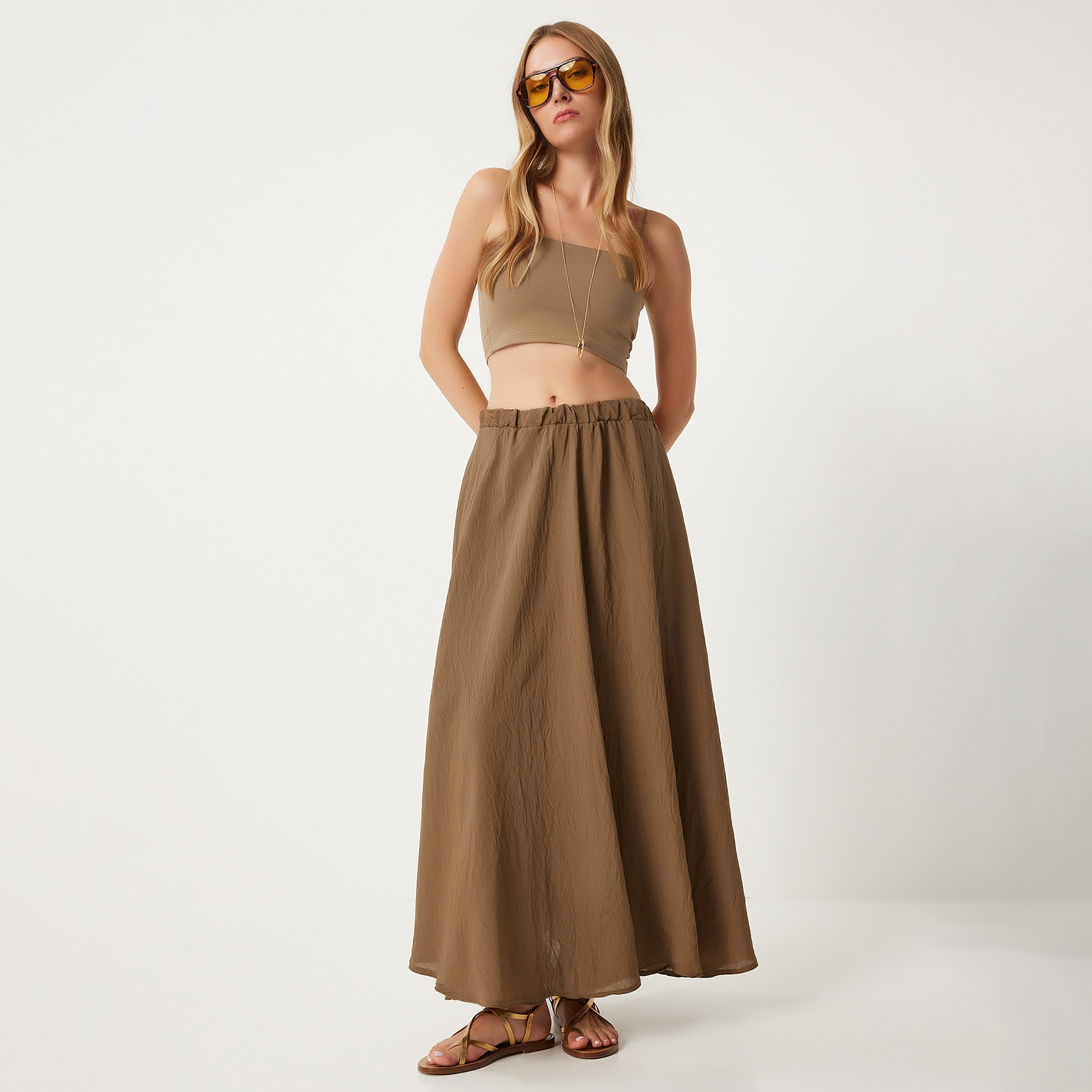 تنورة ماكسي نسائية من الكتان البني من إسطنبول السعادة-women-clothing-bottoms-skirts-image-2