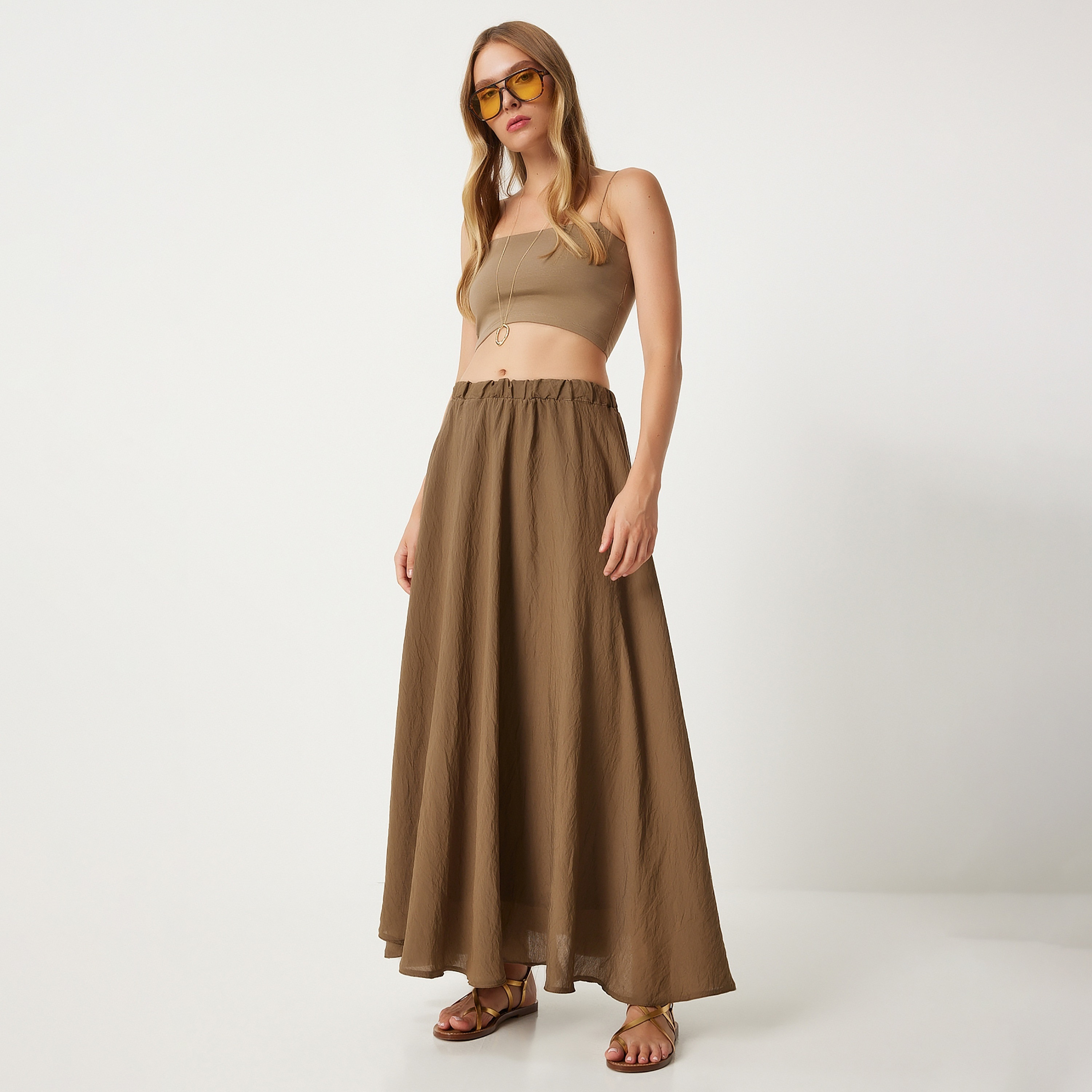 Happiness Istanbul Brown Linen High-Rise Women's Maxi Skirt-women-clothing-bottoms-skirts-image-3