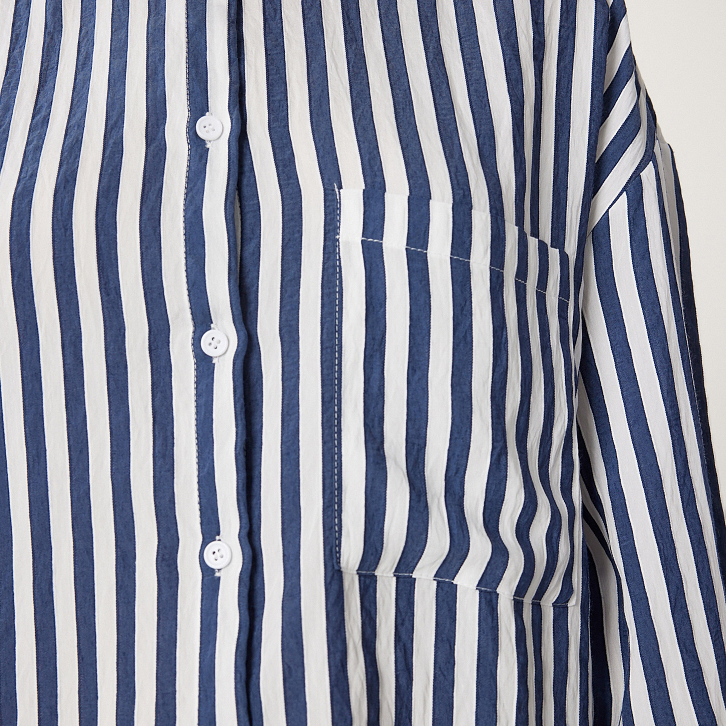سعادة إسطنبول قميص نسائي مخطط أزرق بياقة بأكمام منسدلة-women-clothing-shirtsandblouses-shirts-image-4