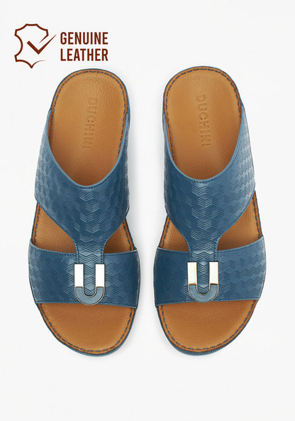 Duchini Men's Textured Slip-On Arabic Sandals with Metal Accent-Men%27s Sandals-image-0