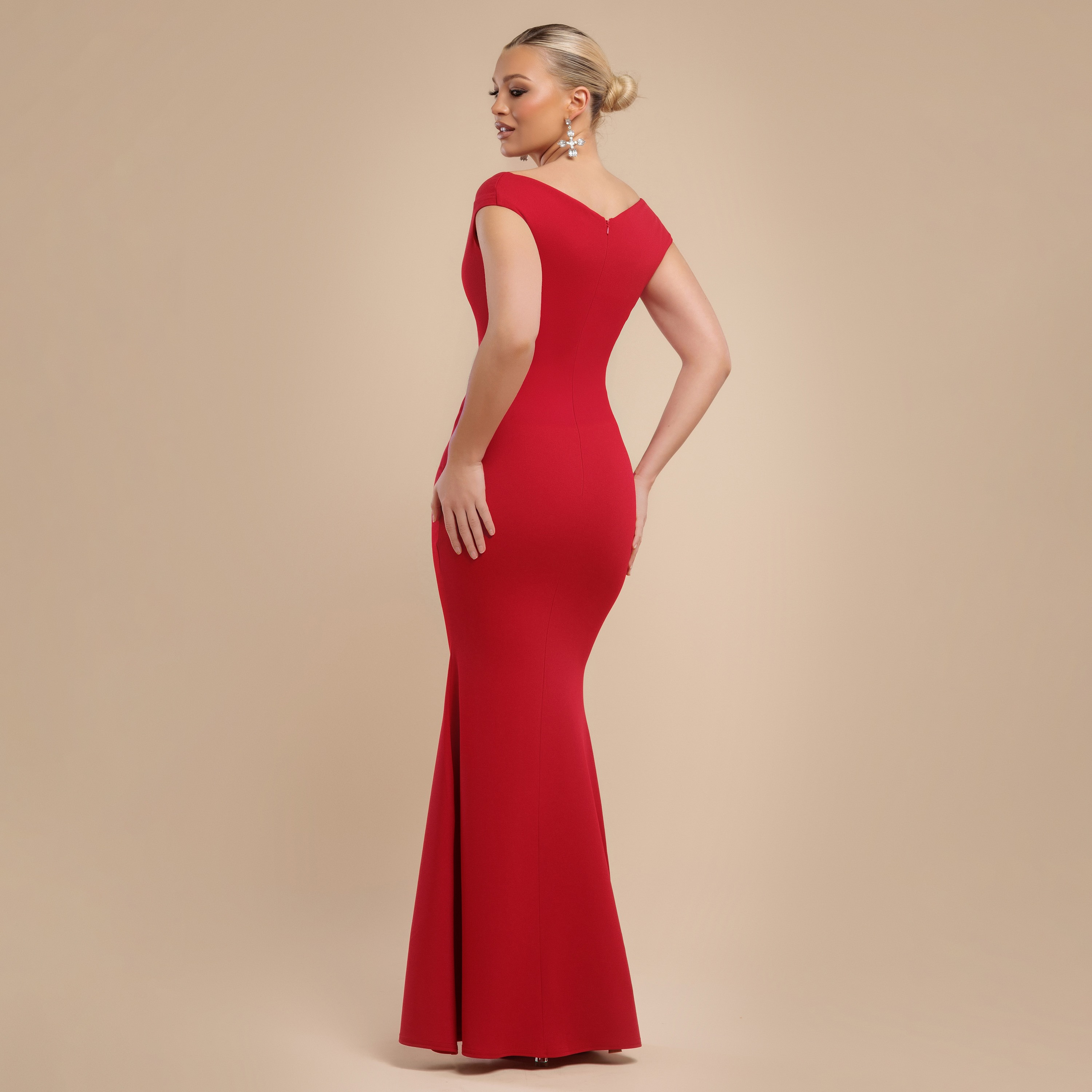 Goddiva Draped Style Bardot Neck Mermaid Women's Evening Maxi Dress-women-clothing-dresses-image-6