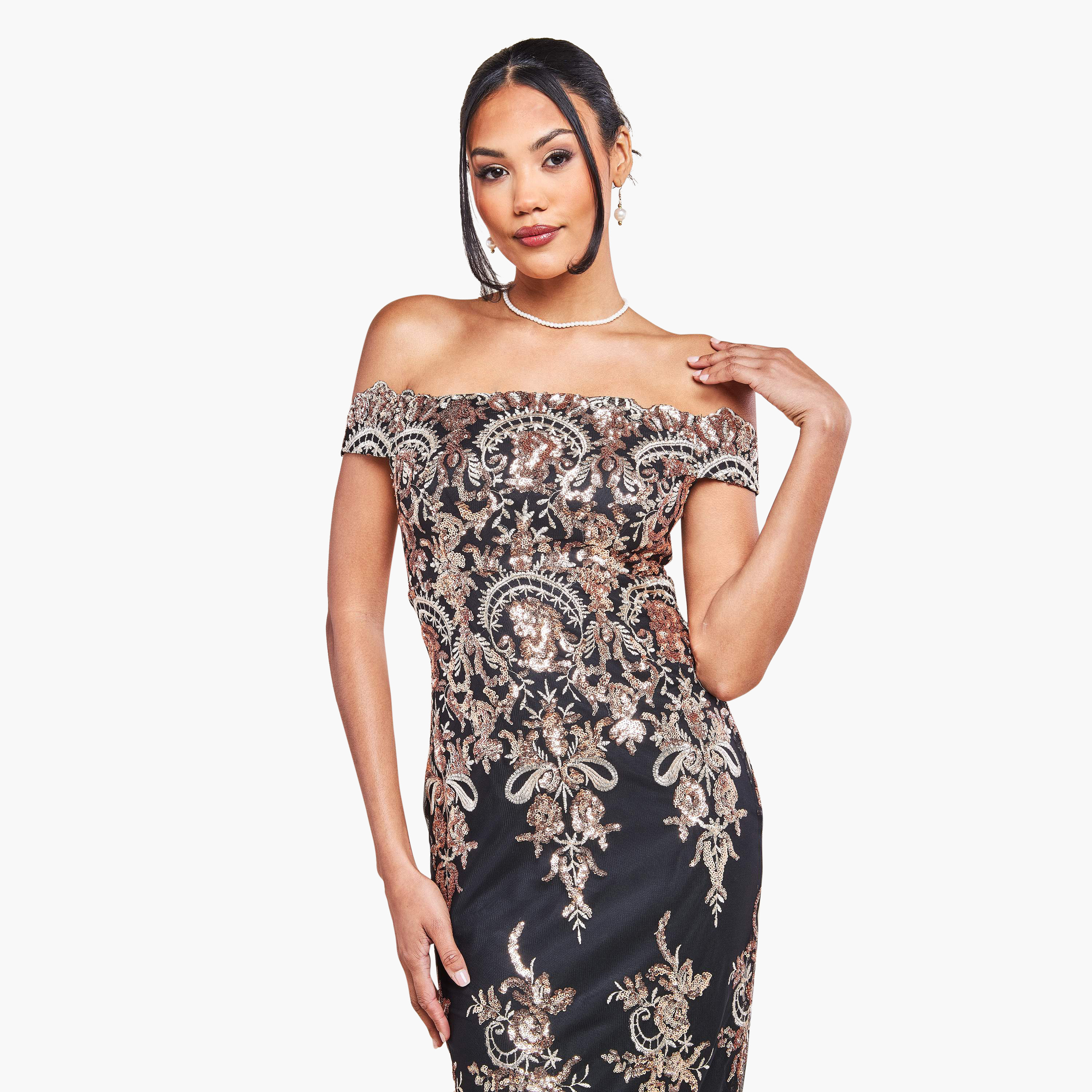 Goddiva Sequins Bardot Neck Off Shoulder Maxi Dress-women-clothing-dresses-image-7