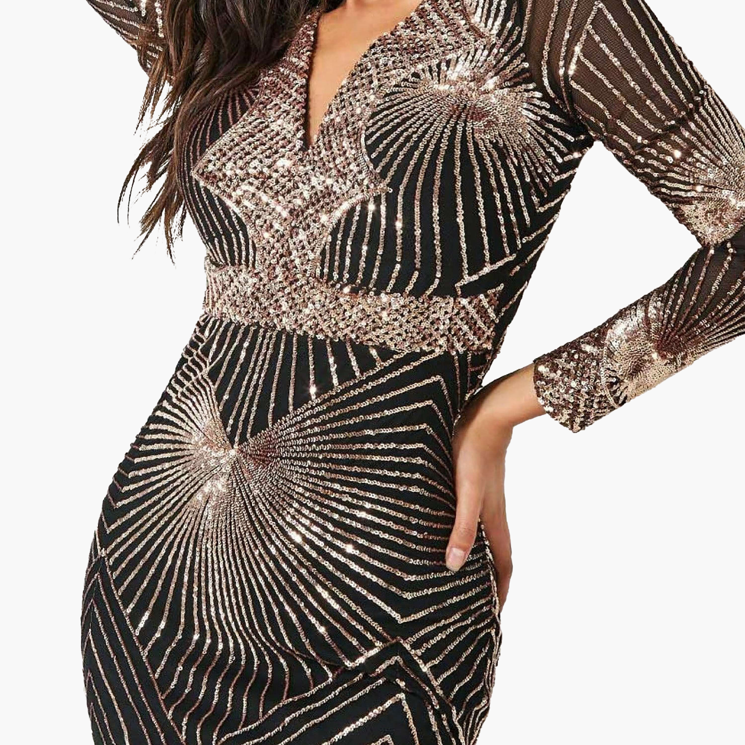 فستان بوديكون ماكسي برقبة على شكل وى مع سكوینس من جوديفا-women-clothing-dresses-image-4