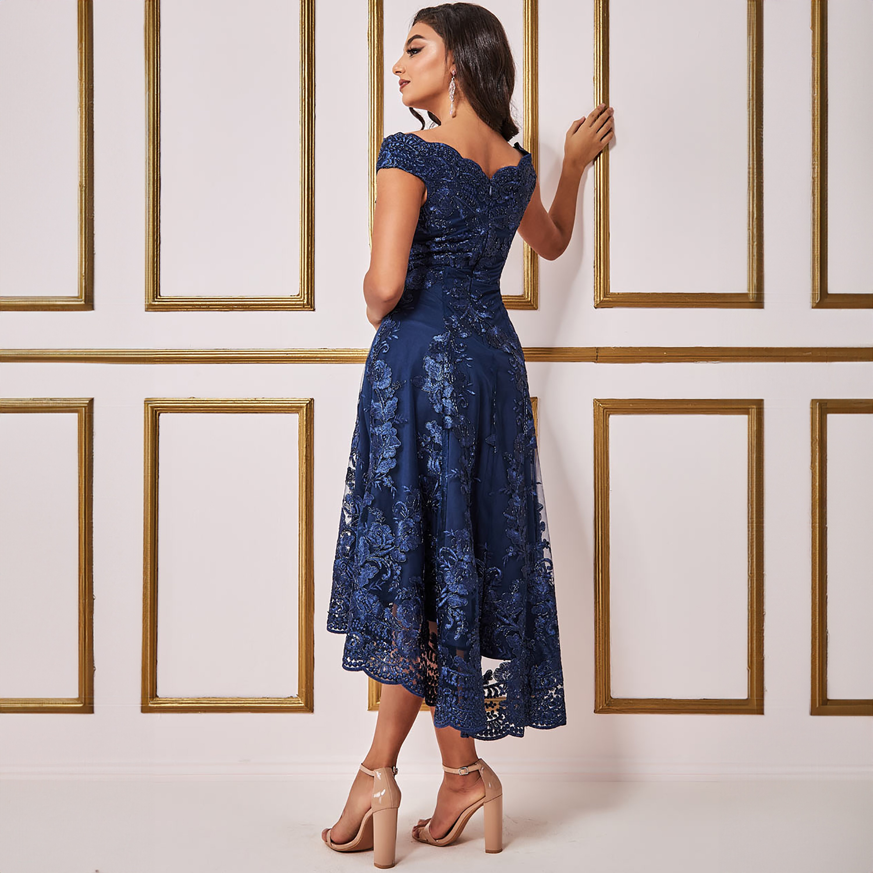 Goddiva Embroidered High-Low Hem Off Shoulder Midi Dress-women-clothing-dresses-image-4