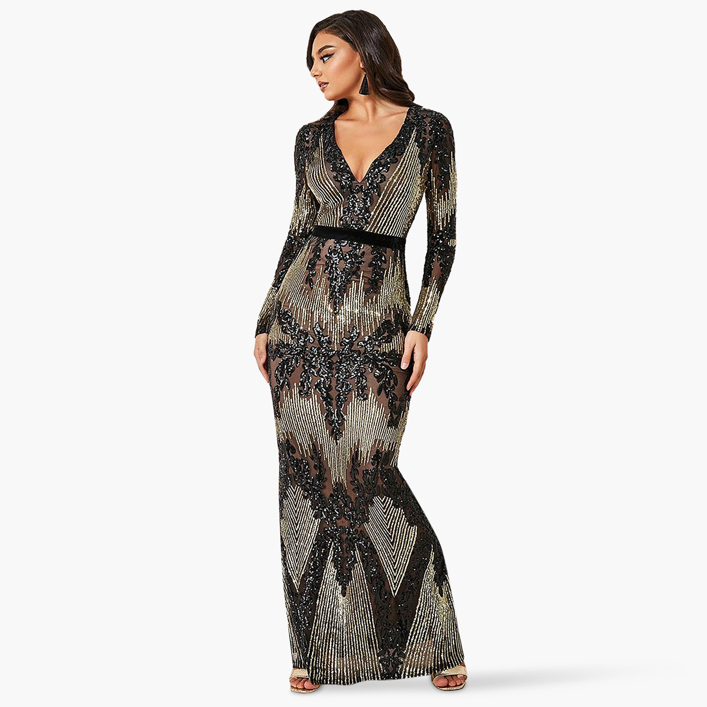 فستان بوديكون ماكسي برقبة بلونج مع سكوینس من جوديفا-women-clothing-dresses-image-2