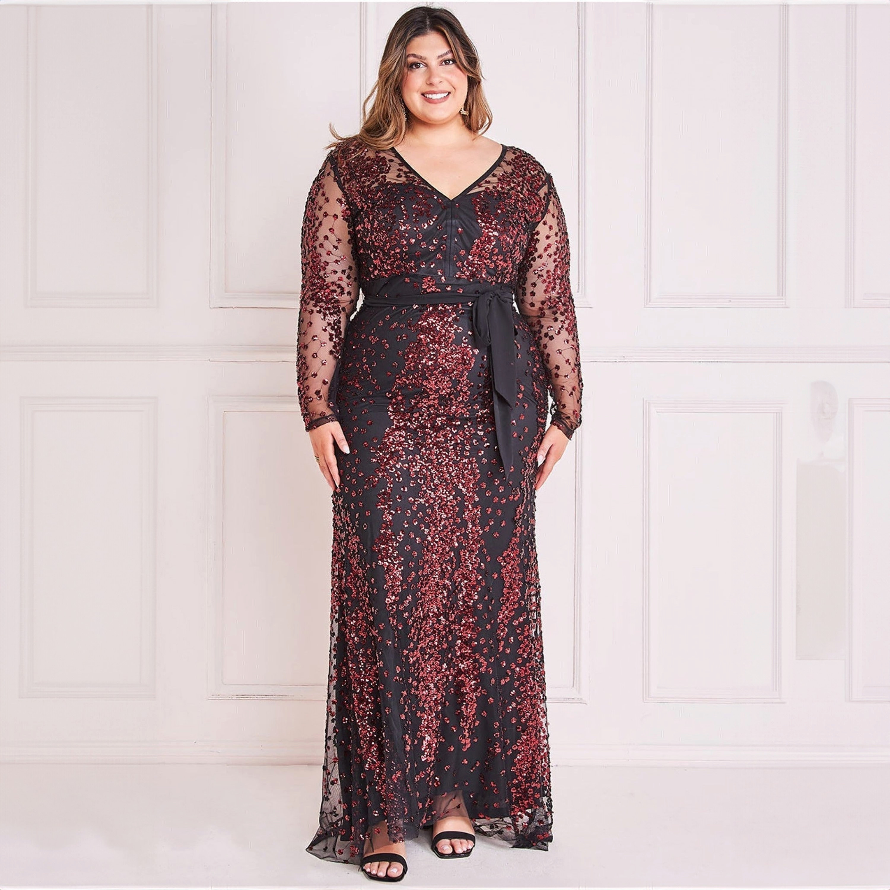 Goddiva Plus Size Sequins V-Neck Maxi Dress-women-clothing-dresses-image-1