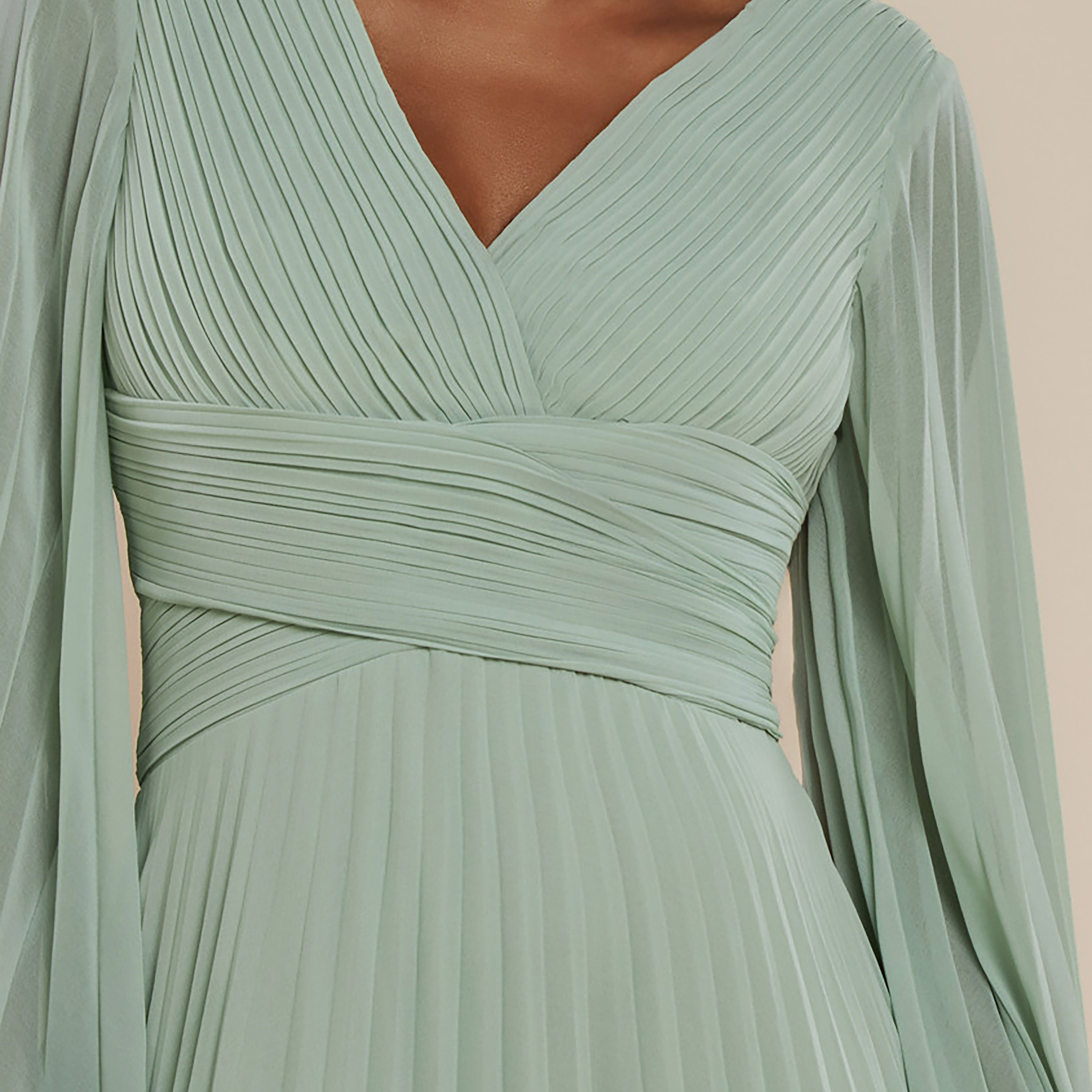 فستان سهرة نسائي ماكسي واسع بياقة مطوية وأكمام بالون من جوديفا-women-clothing-dresses-image-5