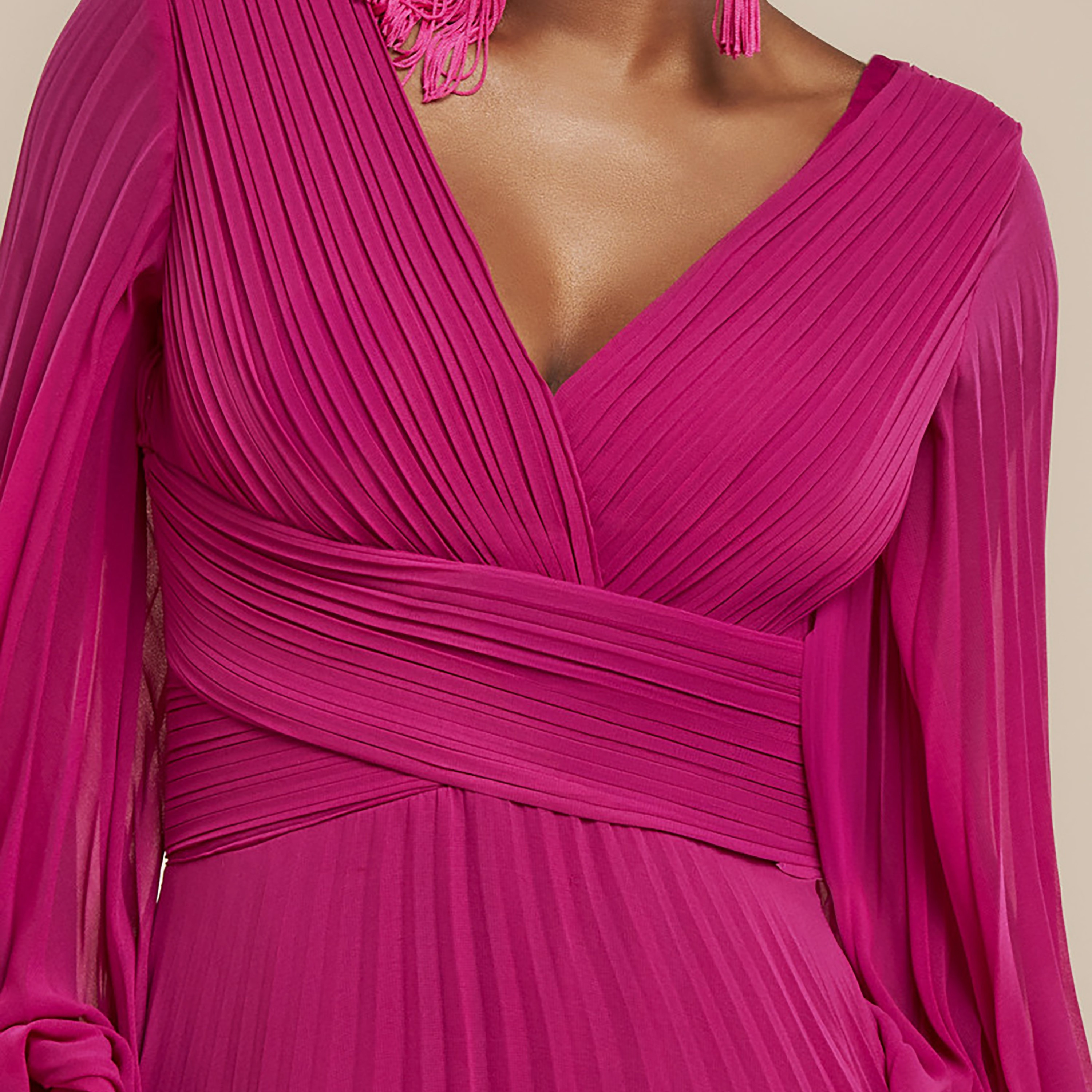 فستان سهرة نسائي ماكسي واسع بياقة مطوية وأكمام بالون من جوديفا-women-clothing-dresses-image-2