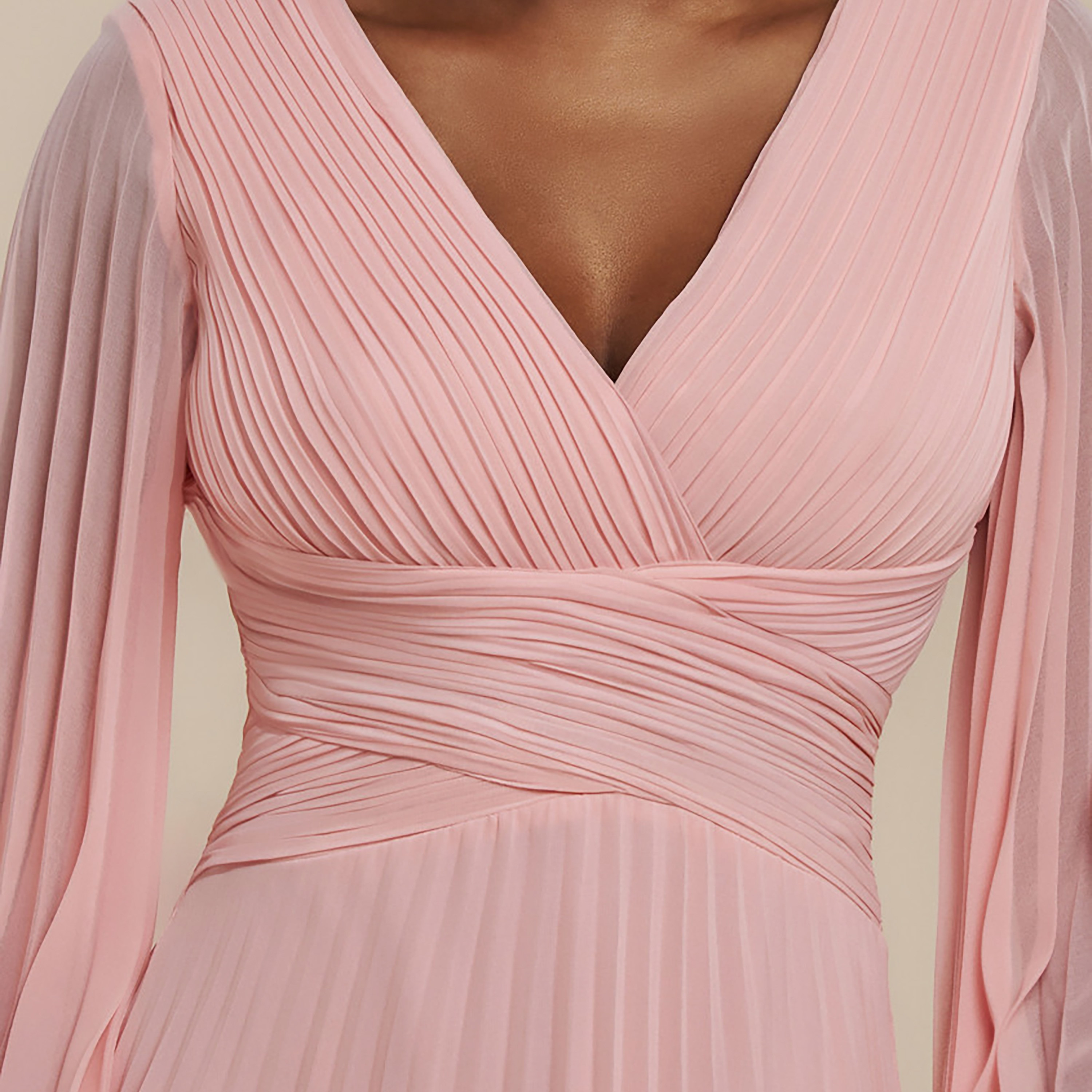 فستان سهرة نسائي ماكسي واسع بياقة مطوية وأكمام بالون من جوديفا-women-clothing-dresses-image-8