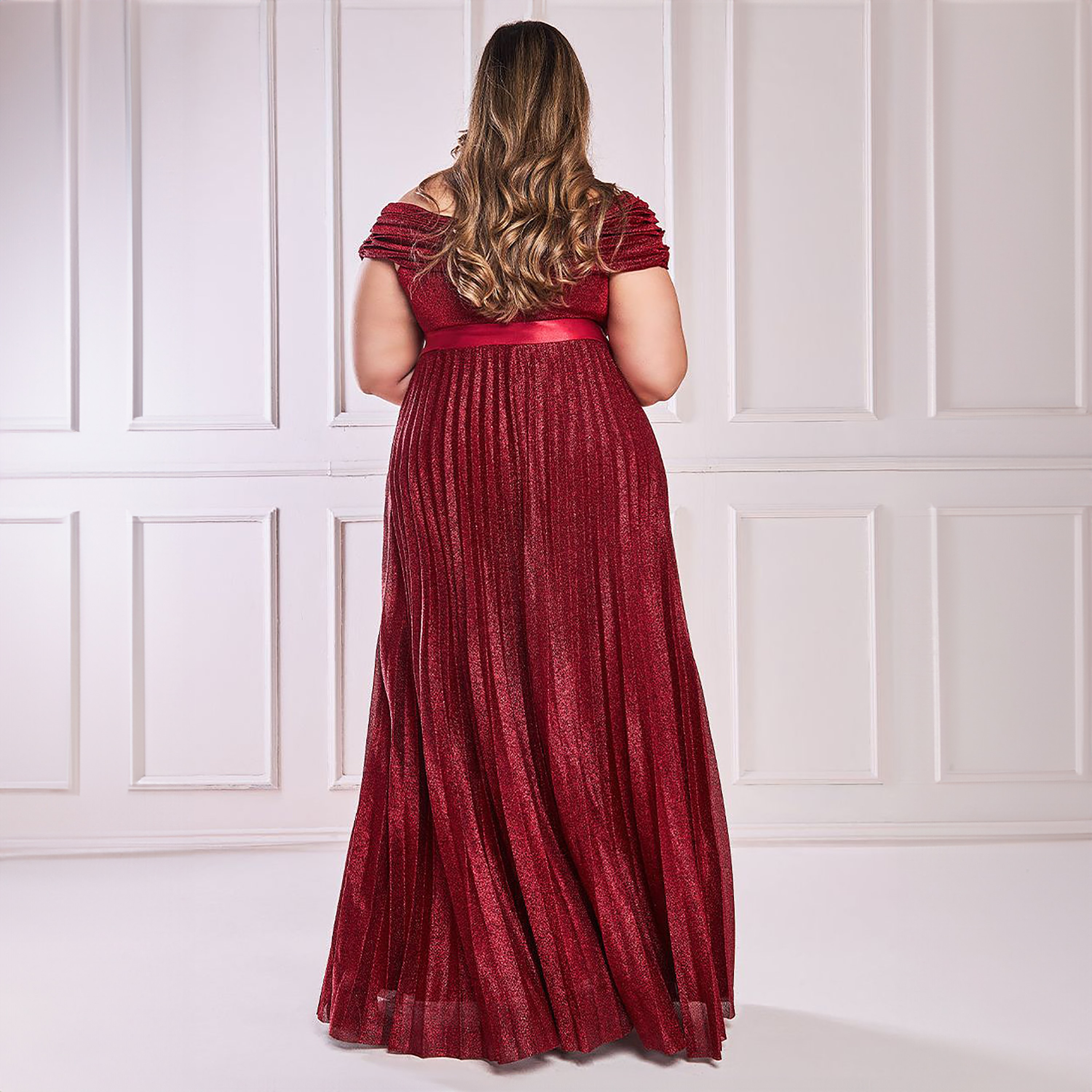 Goddiva Plus Size Sparkle Bardot Neck Pleated Maxi Dress-women-clothing-dresses-image-4