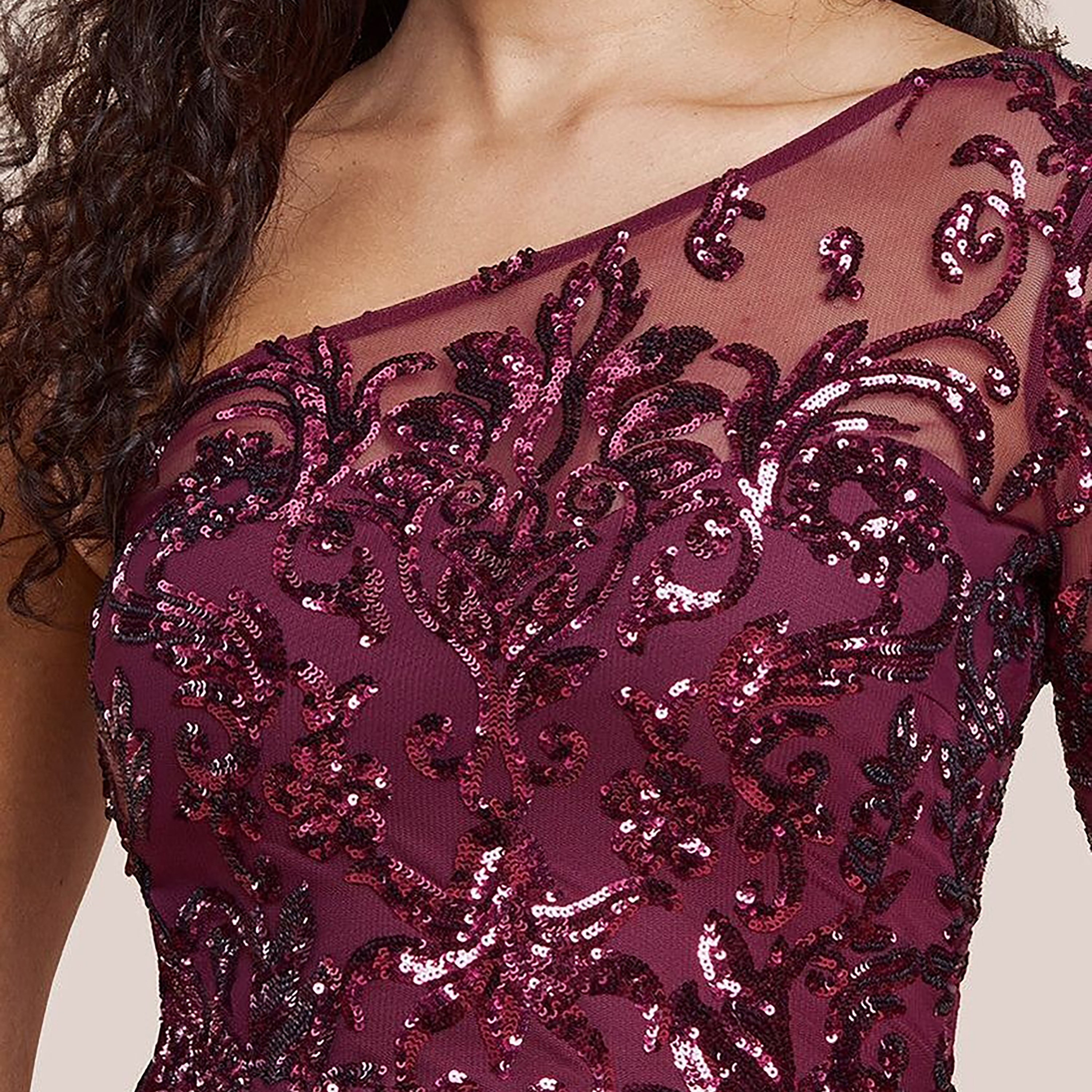 فستان النسائي الشفاف ذو الكتف الواحد والأكمام الواسعة والمزين بالترتر من جوديفا-women-clothing-dresses-image-6