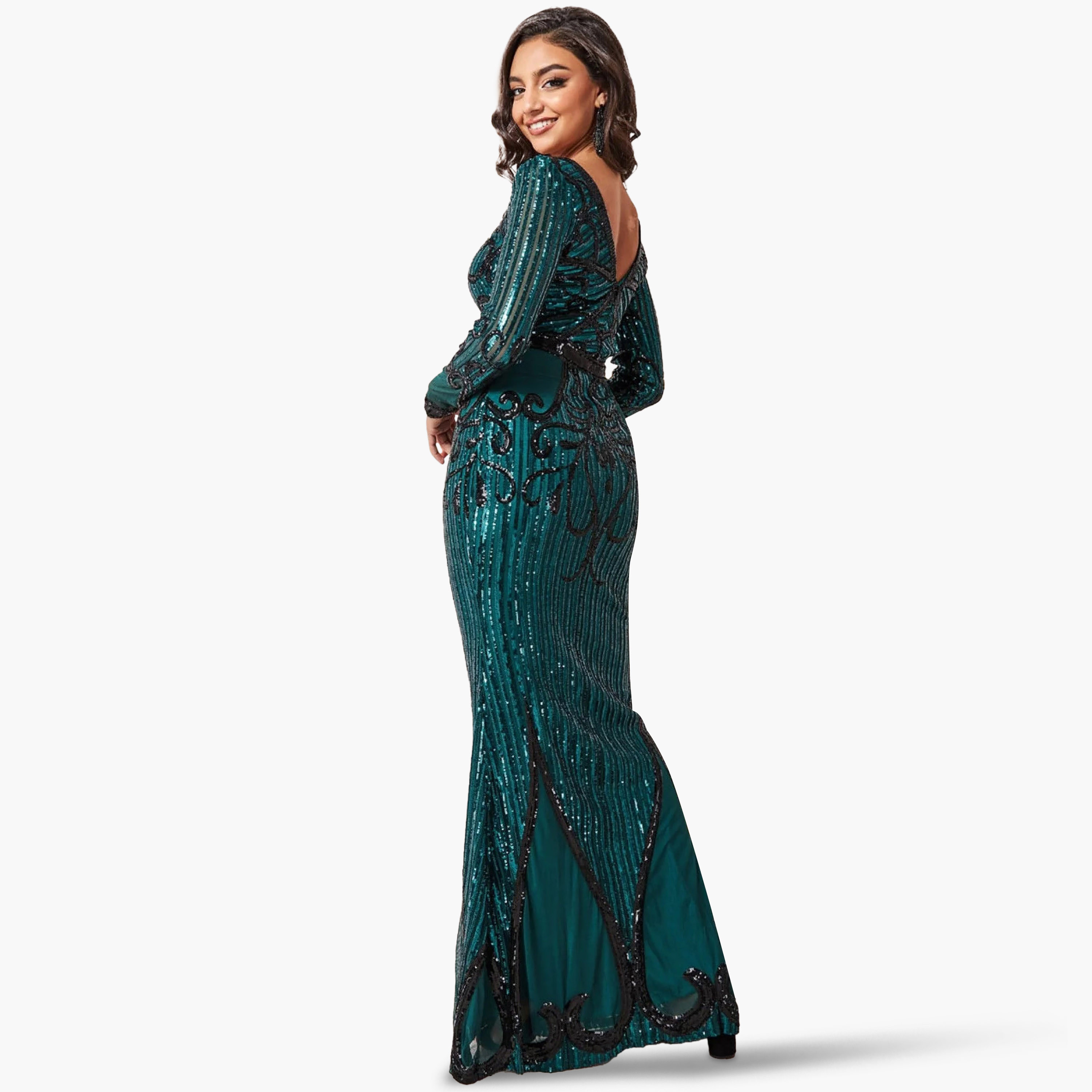 فستان بوديكون ماكسي برقبة على شكل وى مع سكوینس من جوديفا-women-clothing-dresses-image-2
