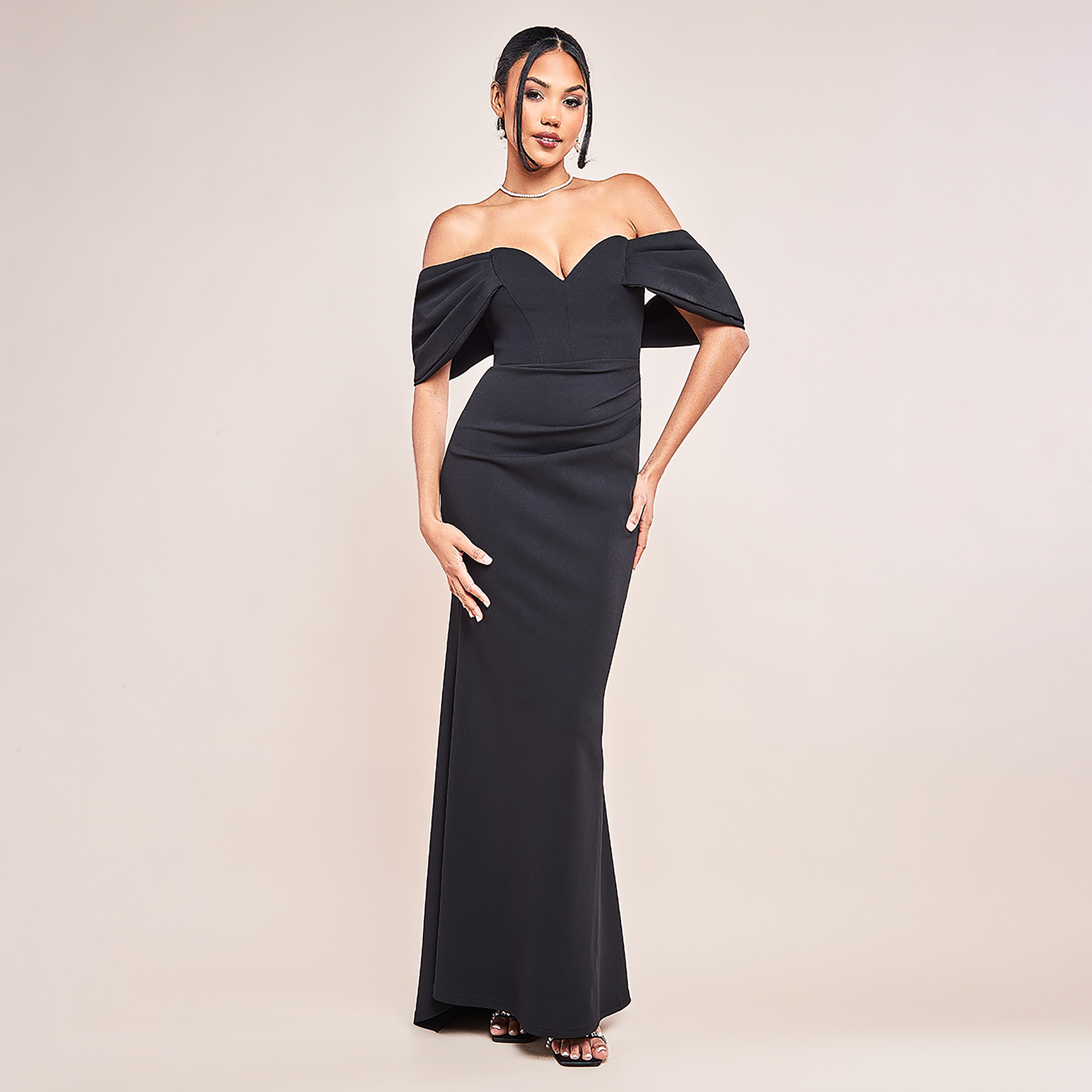 فستان ماكسي بدون أكتاف سادة من جوديفا-women-clothing-dresses-image-1