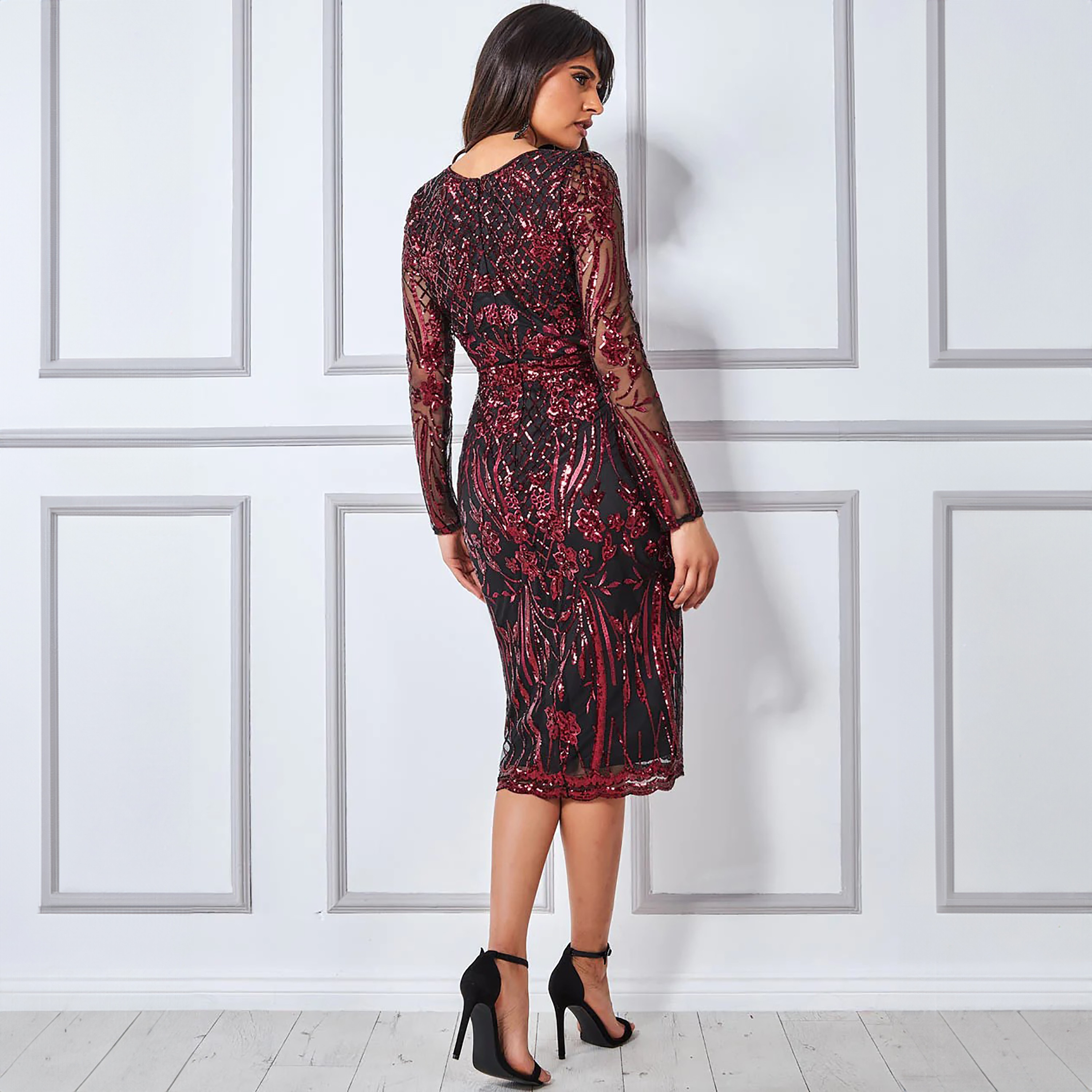 Goddiva Sequins V-Neck Bodycon Midi Dress-women-clothing-dresses-image-4